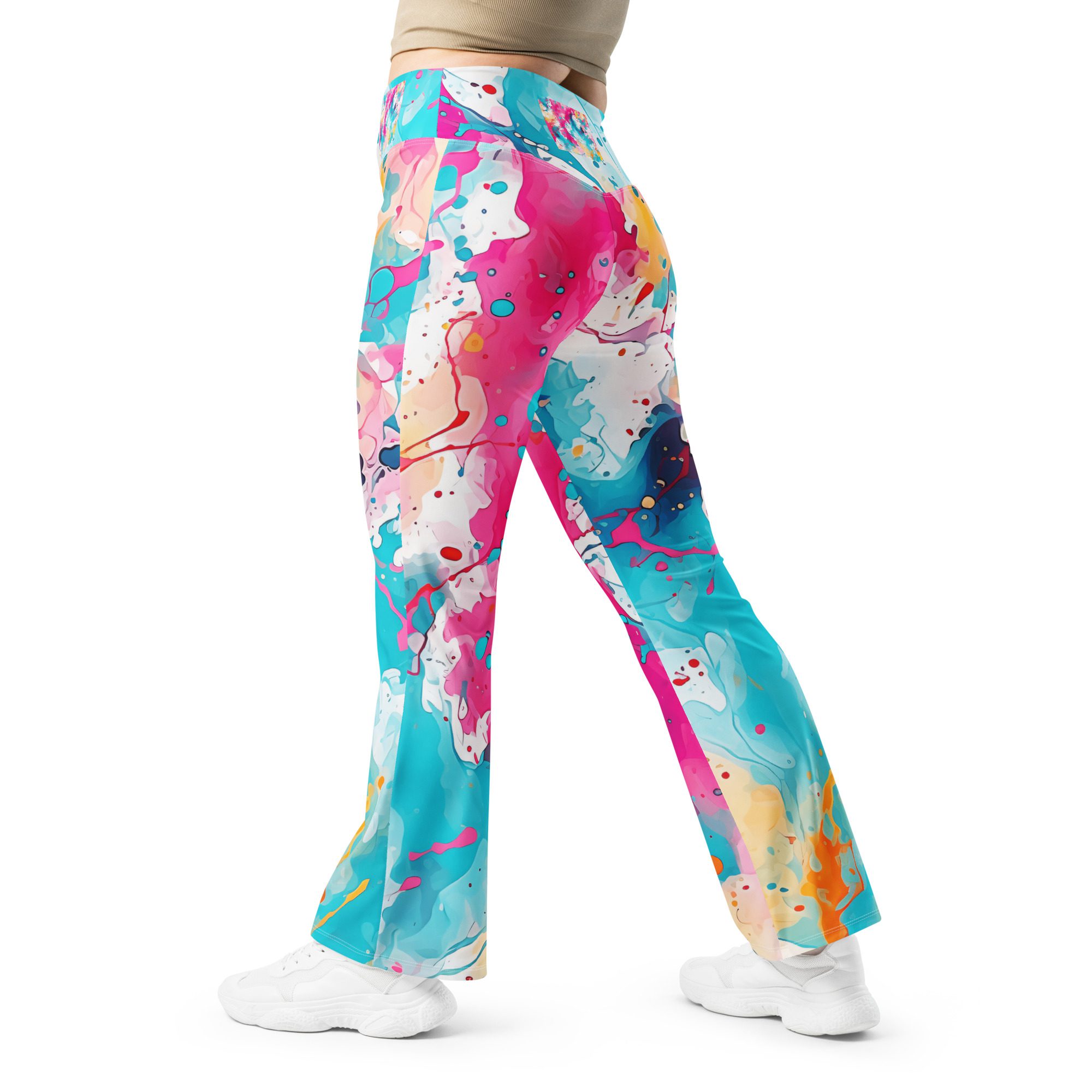 Elegant Rose Green ,Eco-Friendly Beautiful Carnival Beach Colors Flare Leggings for Girls - Image 6