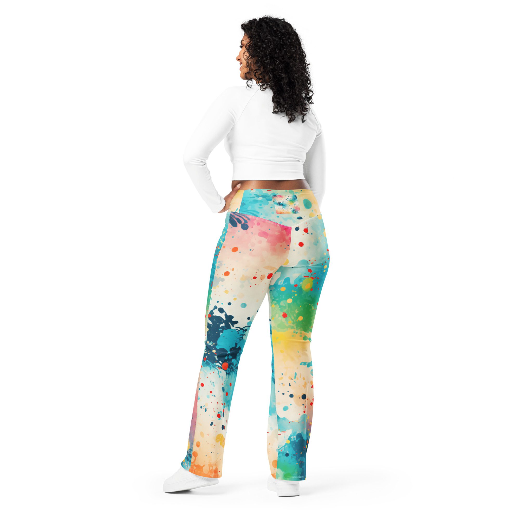 Eco-Friendly Flare Leggings for Girls – Beautiful Carnival Beach Colors Green light pink Flare Leggings - Image 6