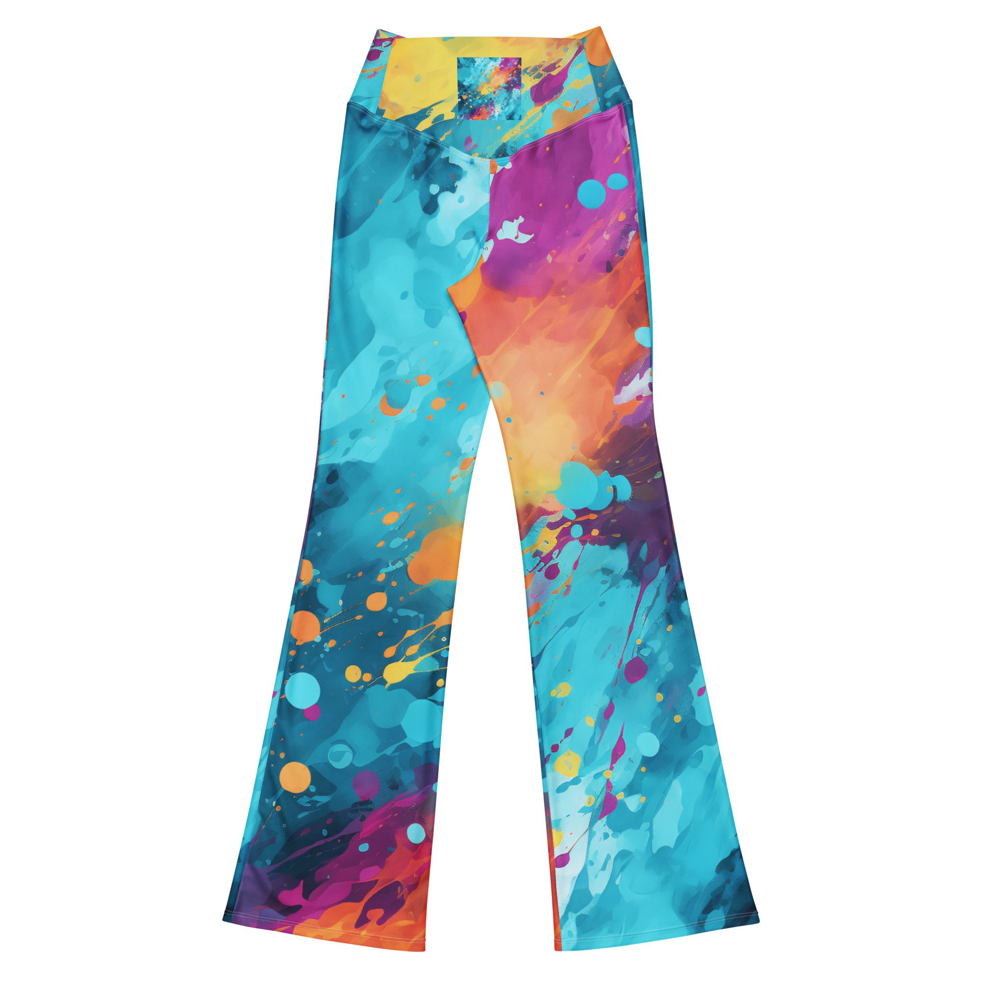 Elevate Your Style and Sustainability with Women's Flared Leggings in Carnival Beach Colors Elegant Orange Green Flare Leggings - Image 8