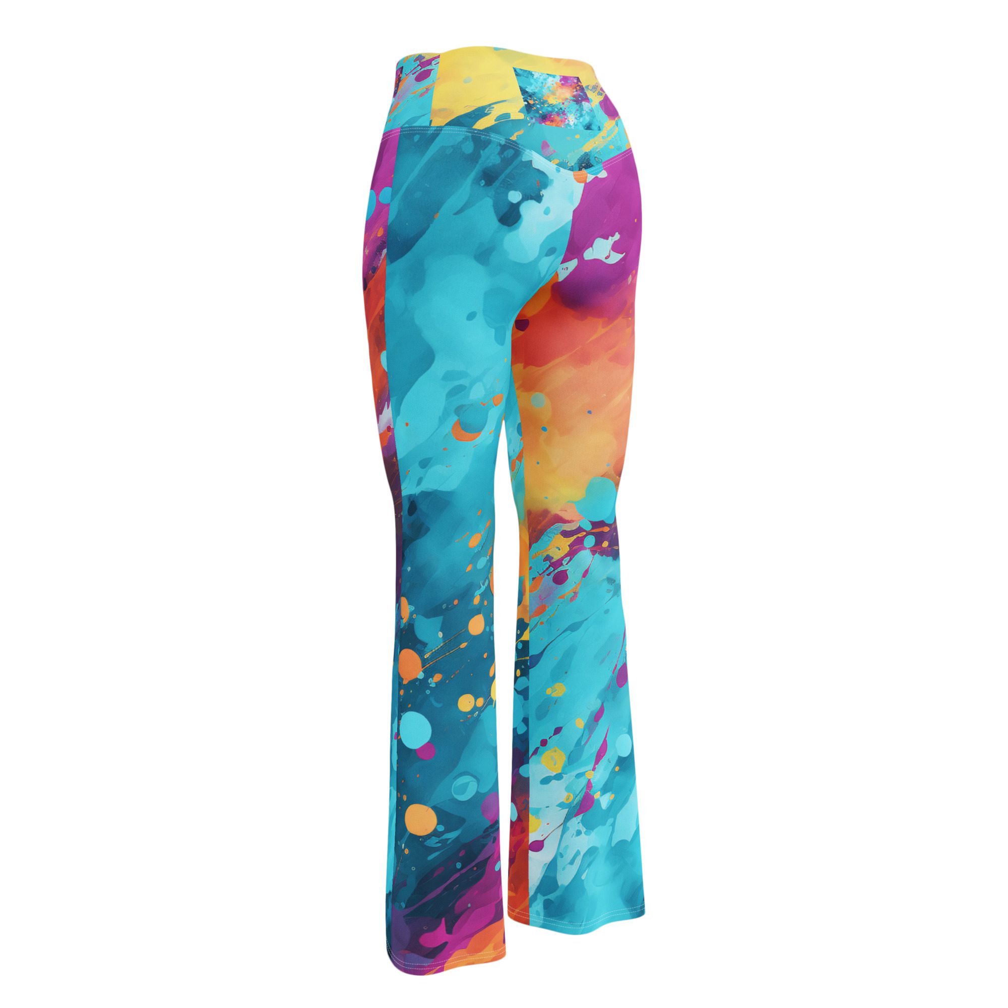 Elevate Your Style and Sustainability with Women's Flared Leggings in Carnival Beach Colors Elegant Orange Green Flare Leggings - Image 11