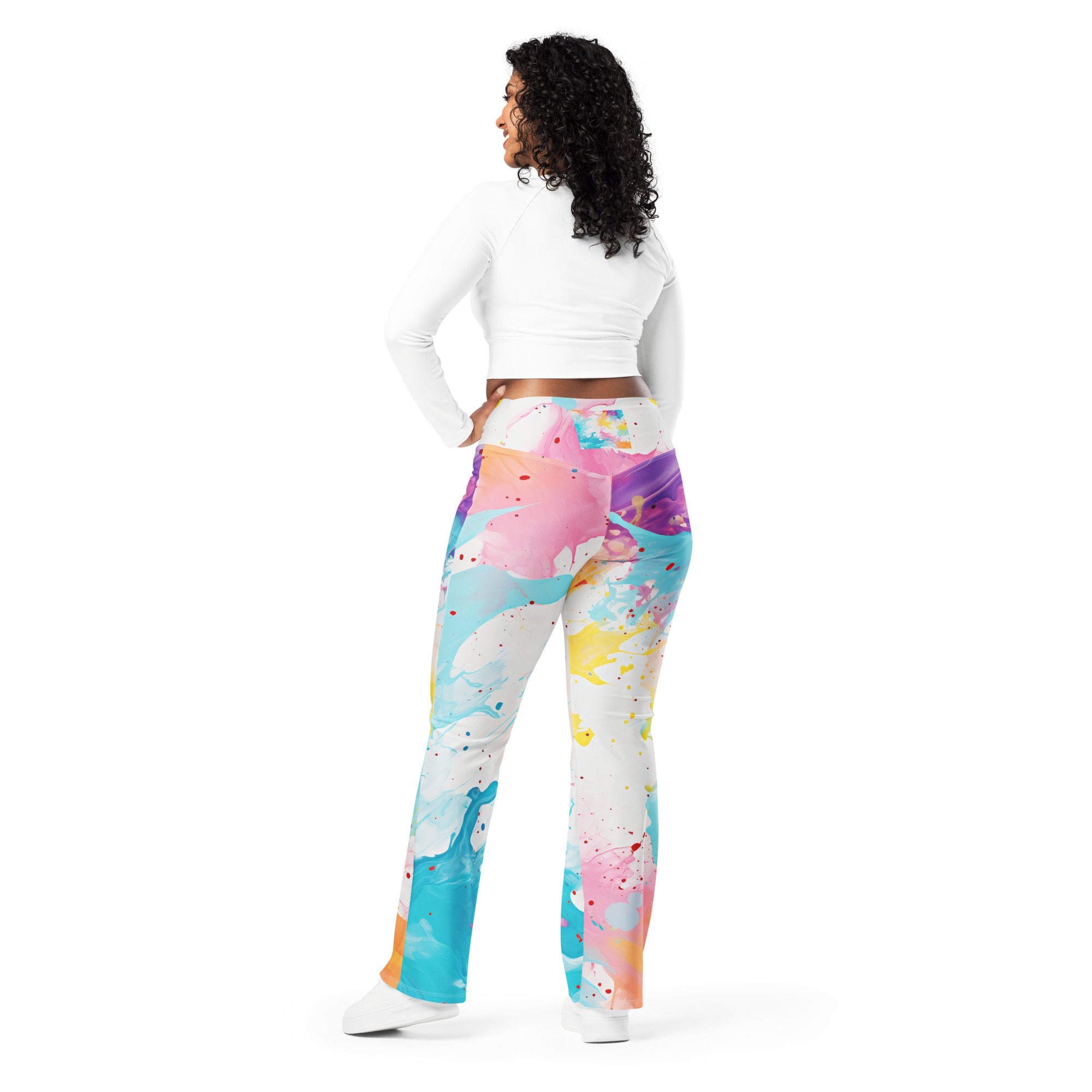 Girls Womens Flare Leggings Outfit Elevate Your Style and Enhance Your Figure with Beautiful Carnival Beach Color Flared Leggings - Image 14