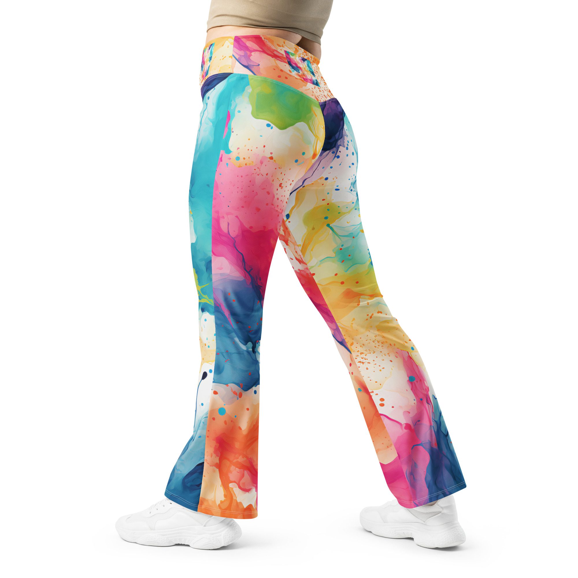 Super Comfortable,Elegant ,Beautiful flared leggings outfit for women,Green pink Flare leggings - Image 6