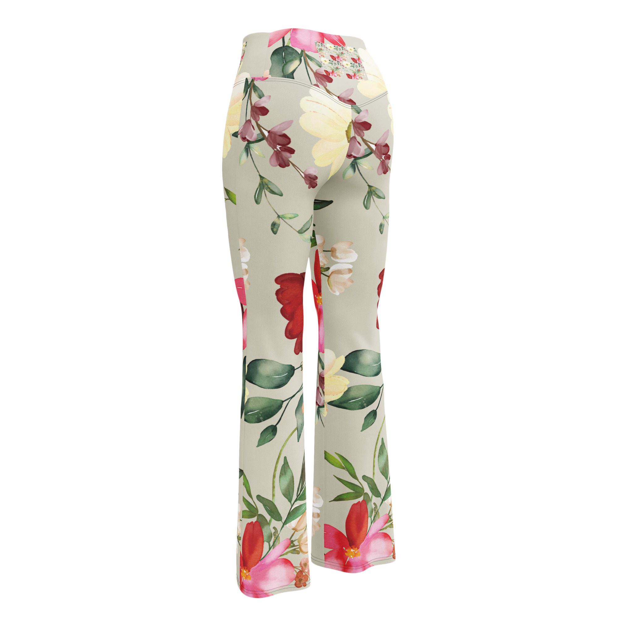 Beautiful Floral Pattern Womens Flare leggings,Bright green background,Pink Rose Flowers,Recycled Materials,High Waisted Leggings,Eco-Friendly Fashion - Image 10
