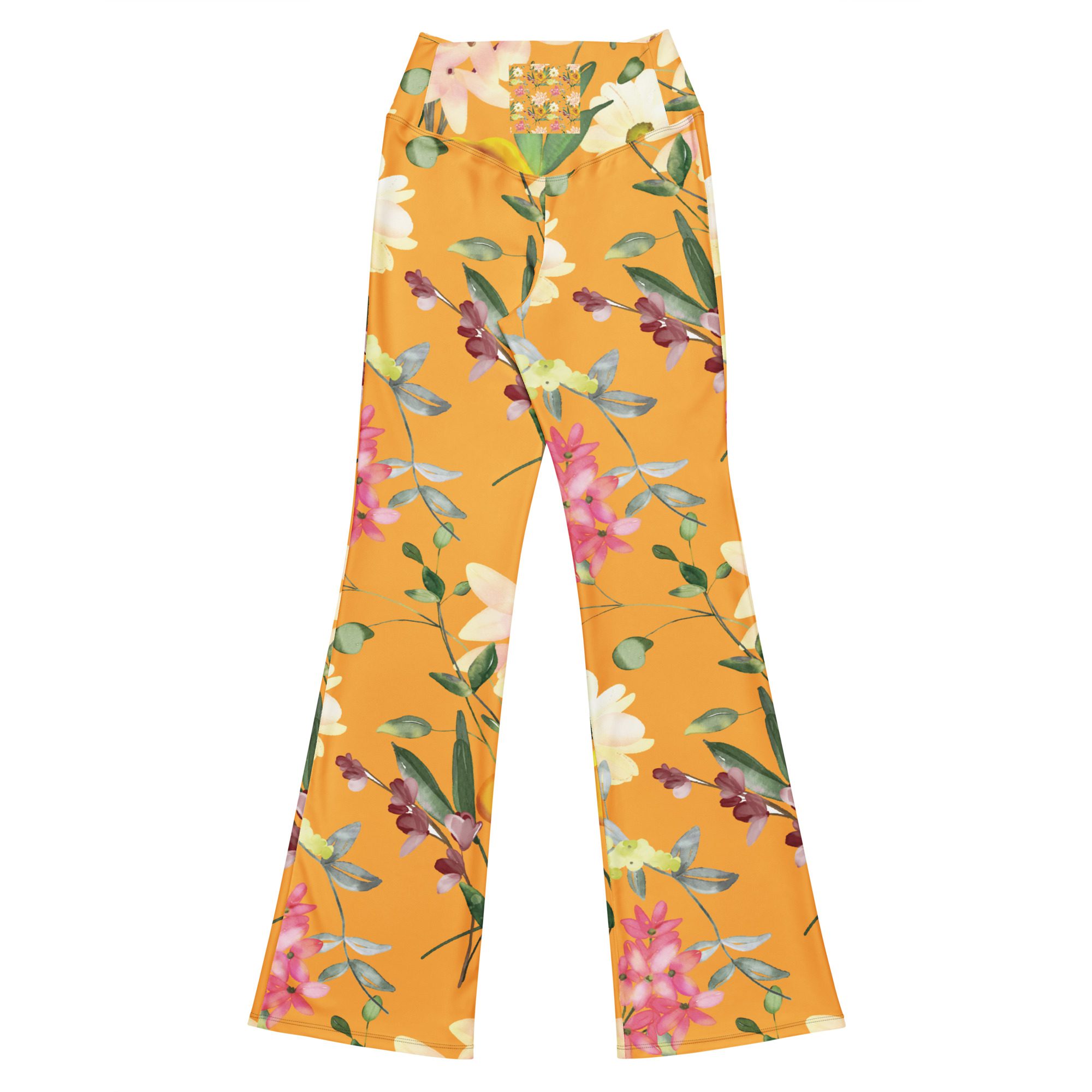 Eco-Friendly Flower Pink Flare Leggings Fitness Fashion Comfortable Clothing, - Image 10