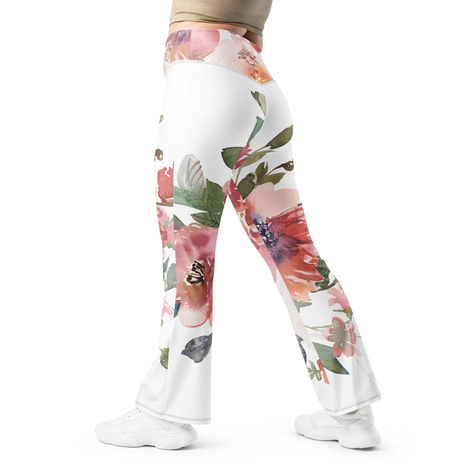 Eco-Chic Elegance Recycled Flare Leggings with a Floral Twist Pink Flower Power! - Image 8