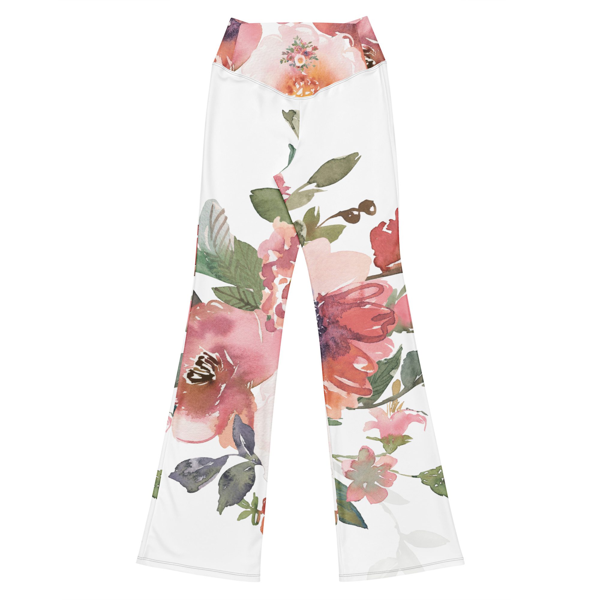 Eco-Chic Elegance Recycled Flare Leggings with a Floral Twist Pink Flower Power! - Image 12