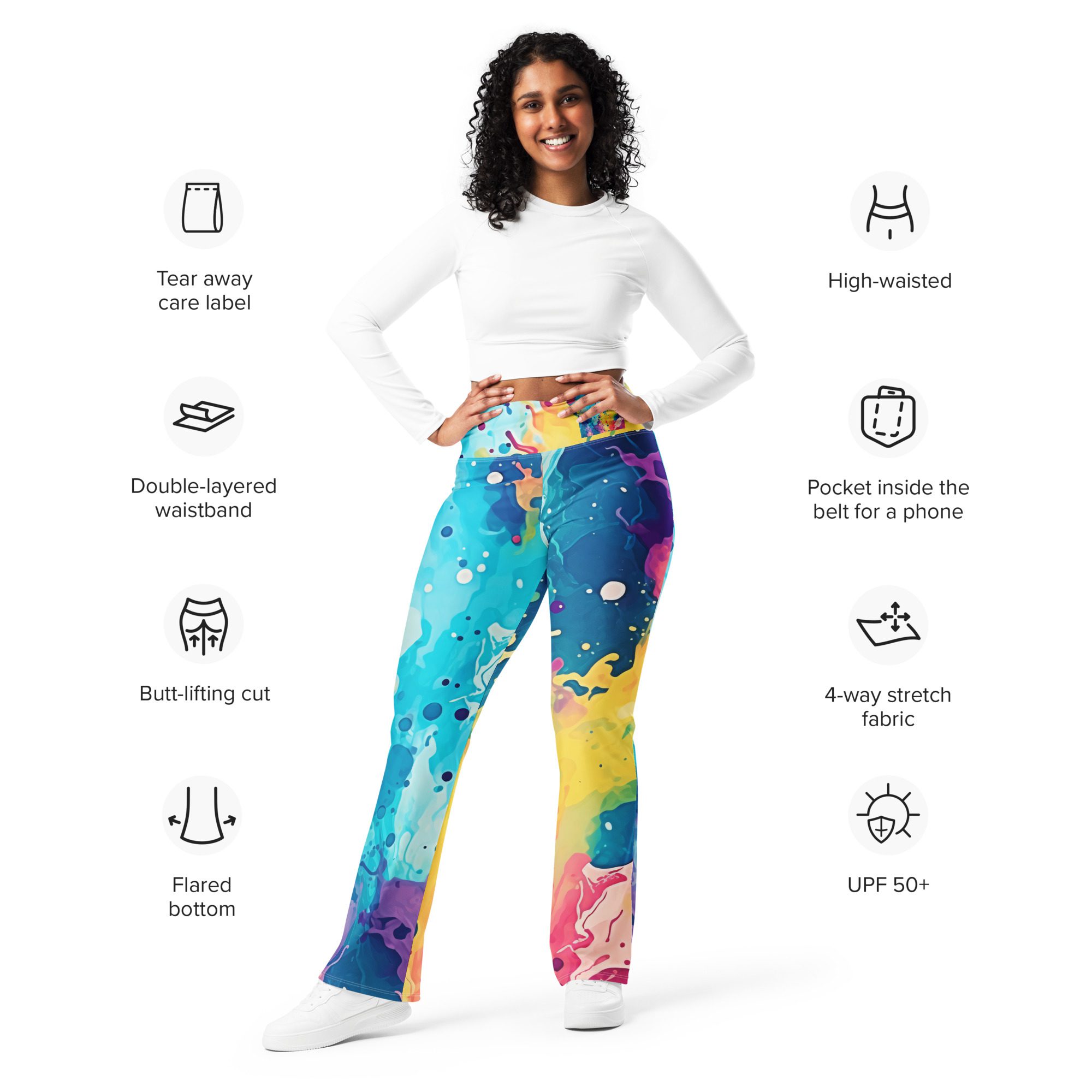 Eco-Friendly,Lift, Flares, and Style High-Waisted Flare Leggings, Enhance Your Figure with Carnival Beach Colors - Image 7