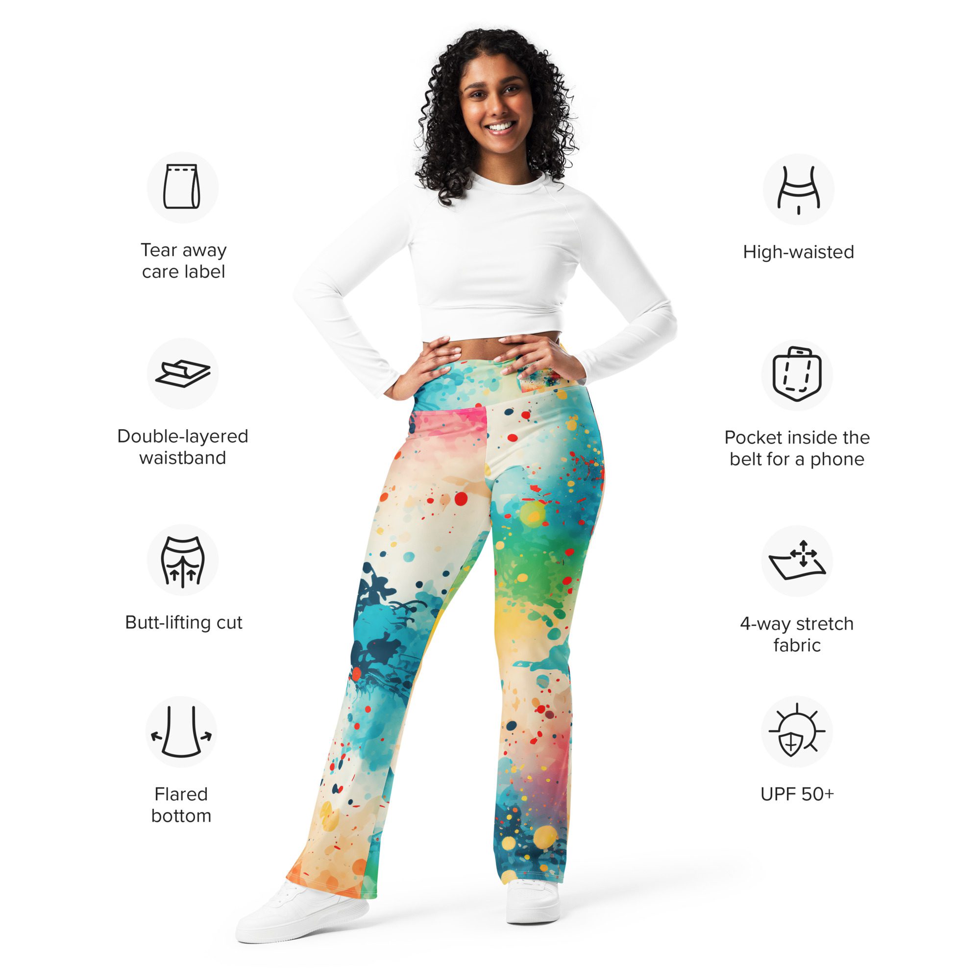 Eco-Friendly Flare Leggings for Girls – Beautiful Carnival Beach Colors Green light pink Flare Leggings - Image 3