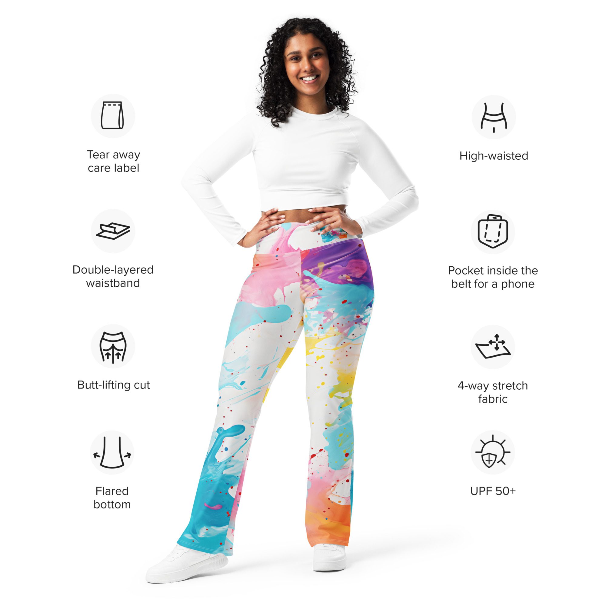 Girls Womens Flare Leggings Outfit Elevate Your Style and Enhance Your Figure with Beautiful Carnival Beach Color Flared Leggings - Image 3