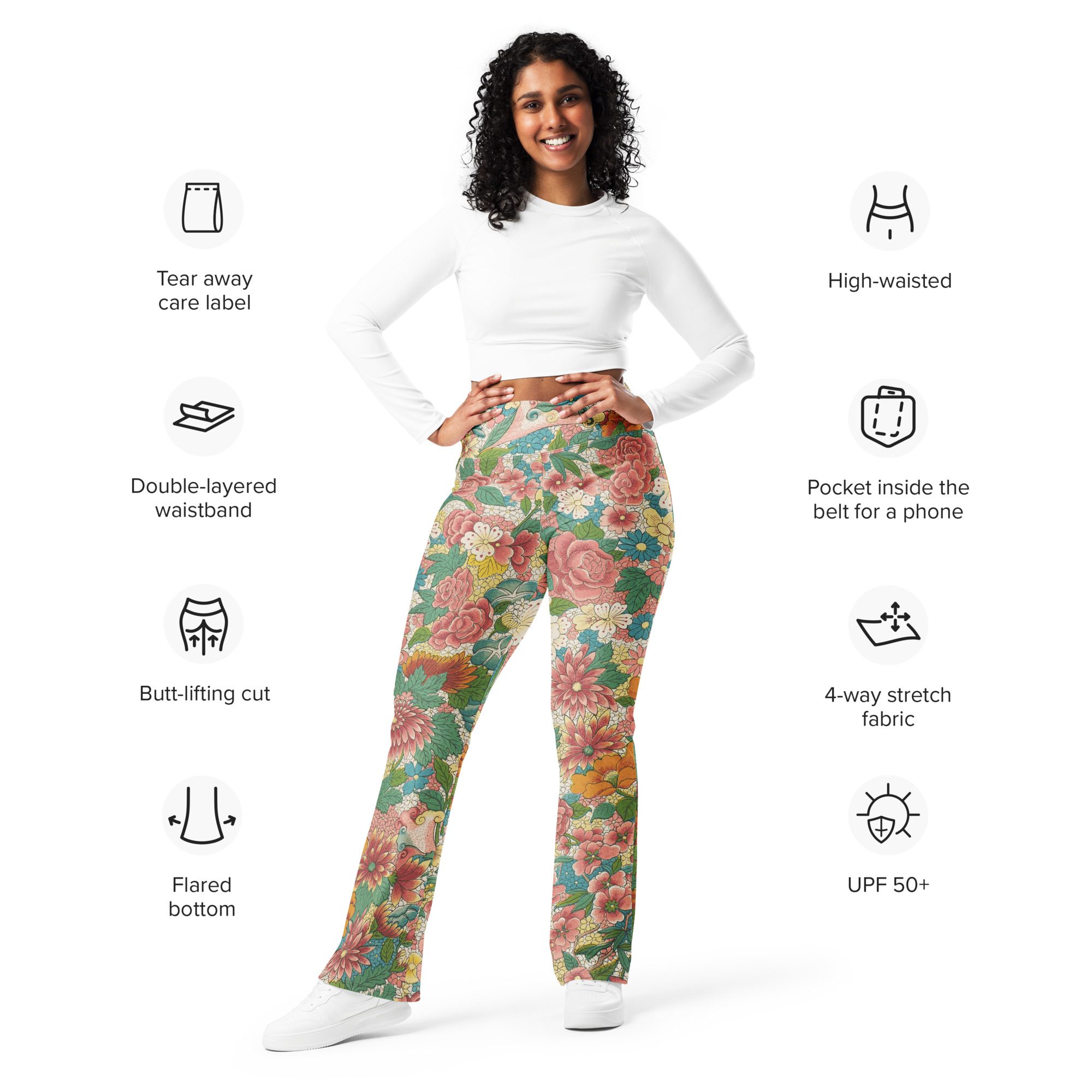 Blossoming Beauty,Health,Wealth and Honor with Luxury Flower Flared Leggings - Recycled, Comfortable, and Stylish! - Image 5