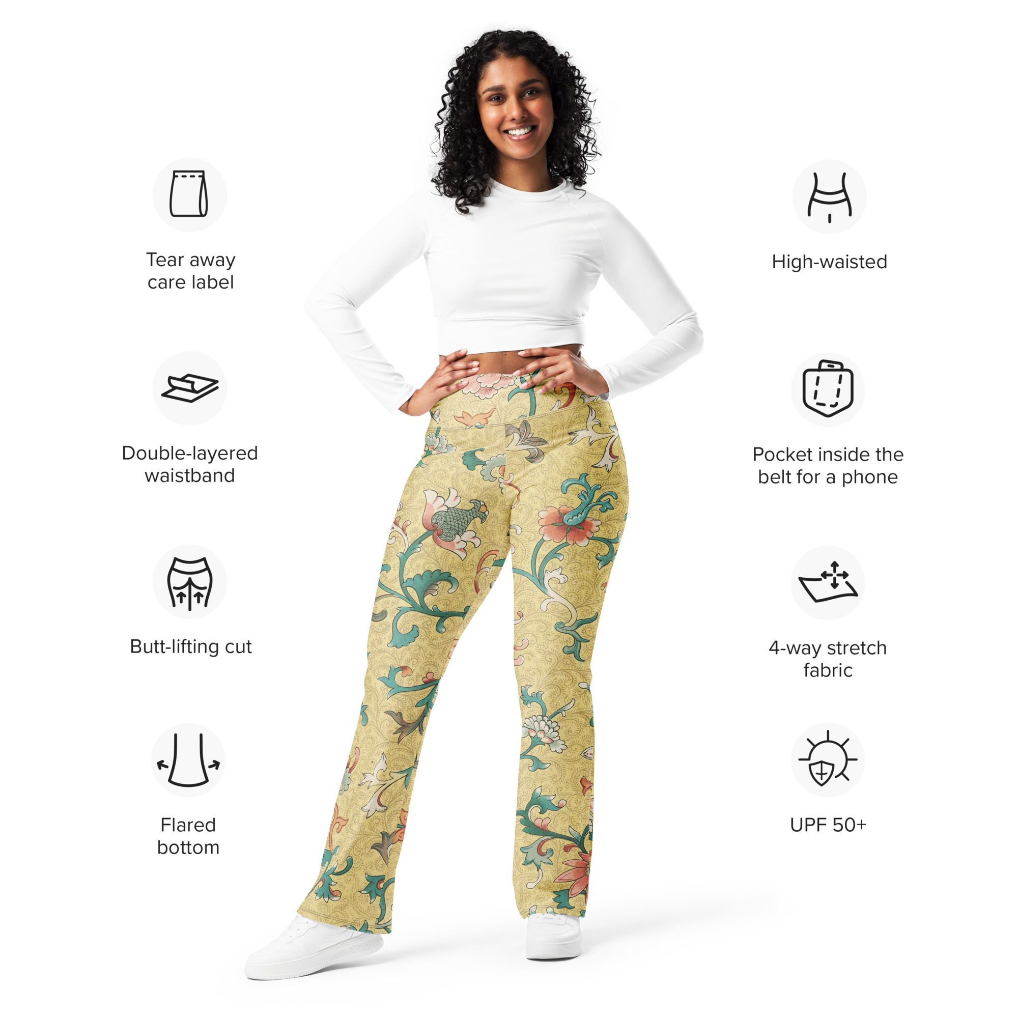 Harmonize with Nature Colorful Chinese Pattern Flared Leggings in Recycled Material - Image 7