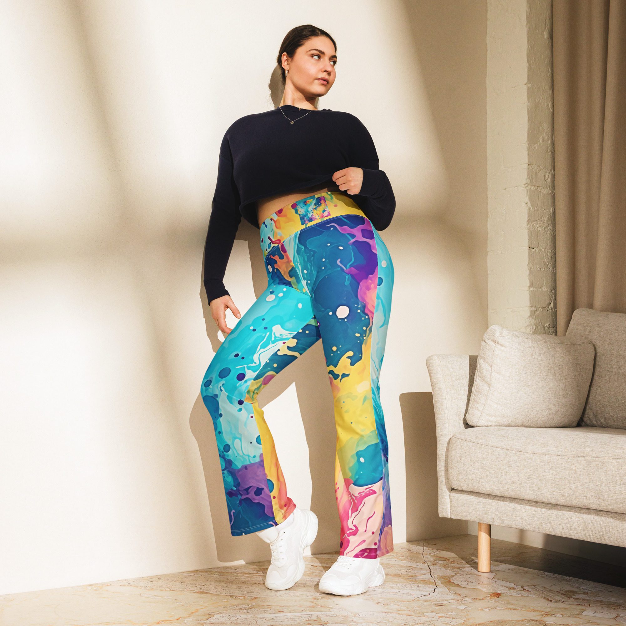 Eco-Friendly,Lift, Flares, and Style High-Waisted Flare Leggings, Enhance Your Figure with Carnival Beach Colors - Image 4