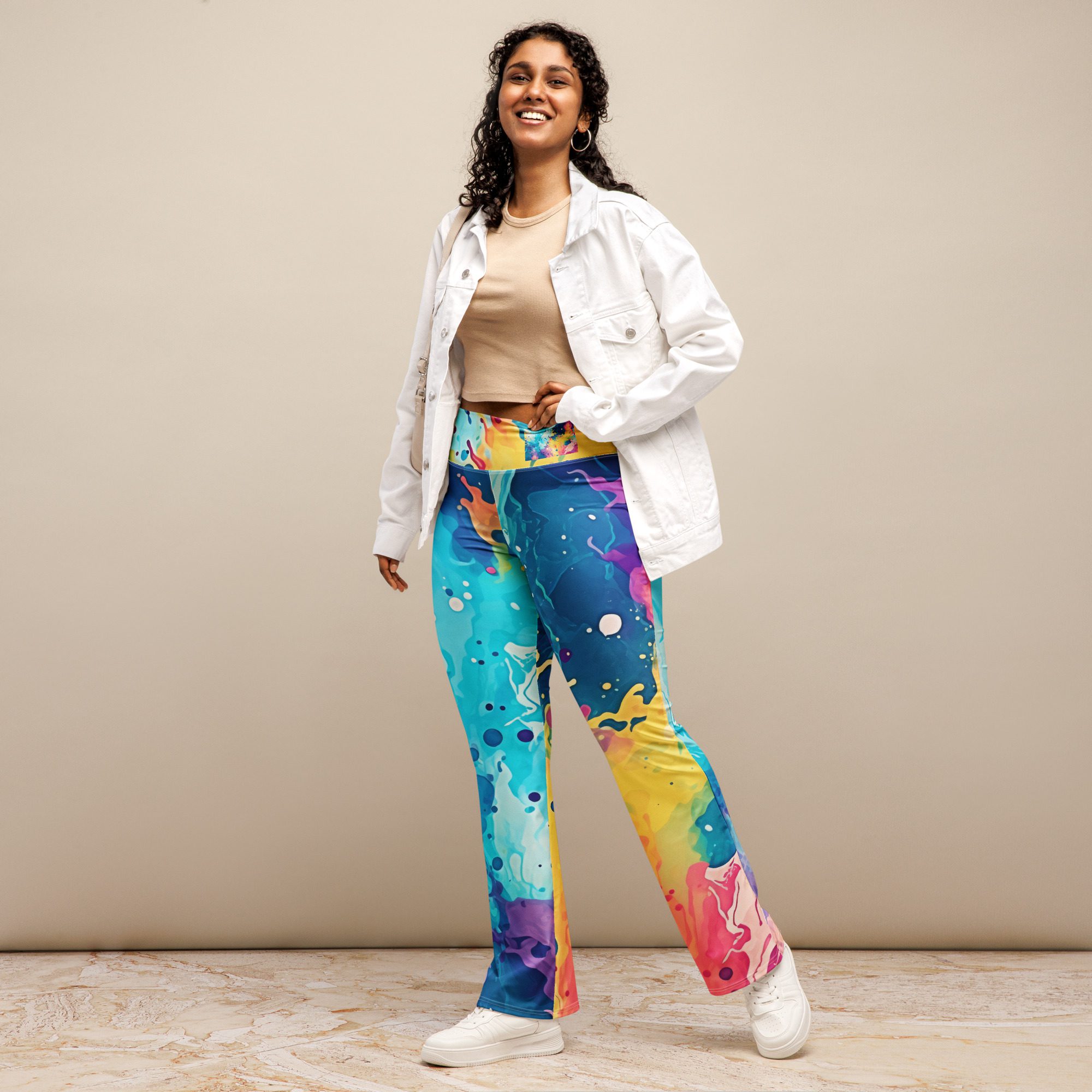 Eco-Friendly,Lift, Flares, and Style High-Waisted Flare Leggings, Enhance Your Figure with Carnival Beach Colors - Image 12