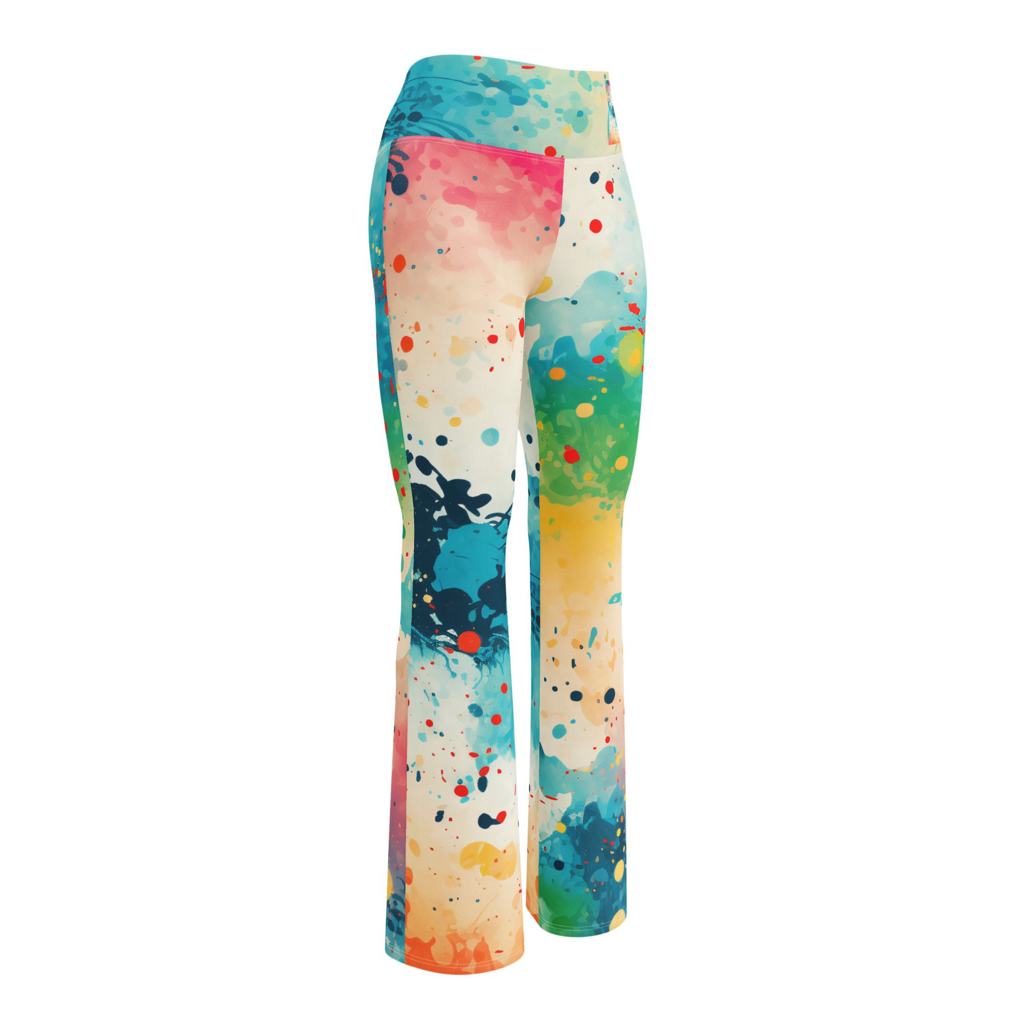Eco-Friendly Flare Leggings for Girls – Beautiful Carnival Beach Colors Green light pink Flare Leggings - Image 10