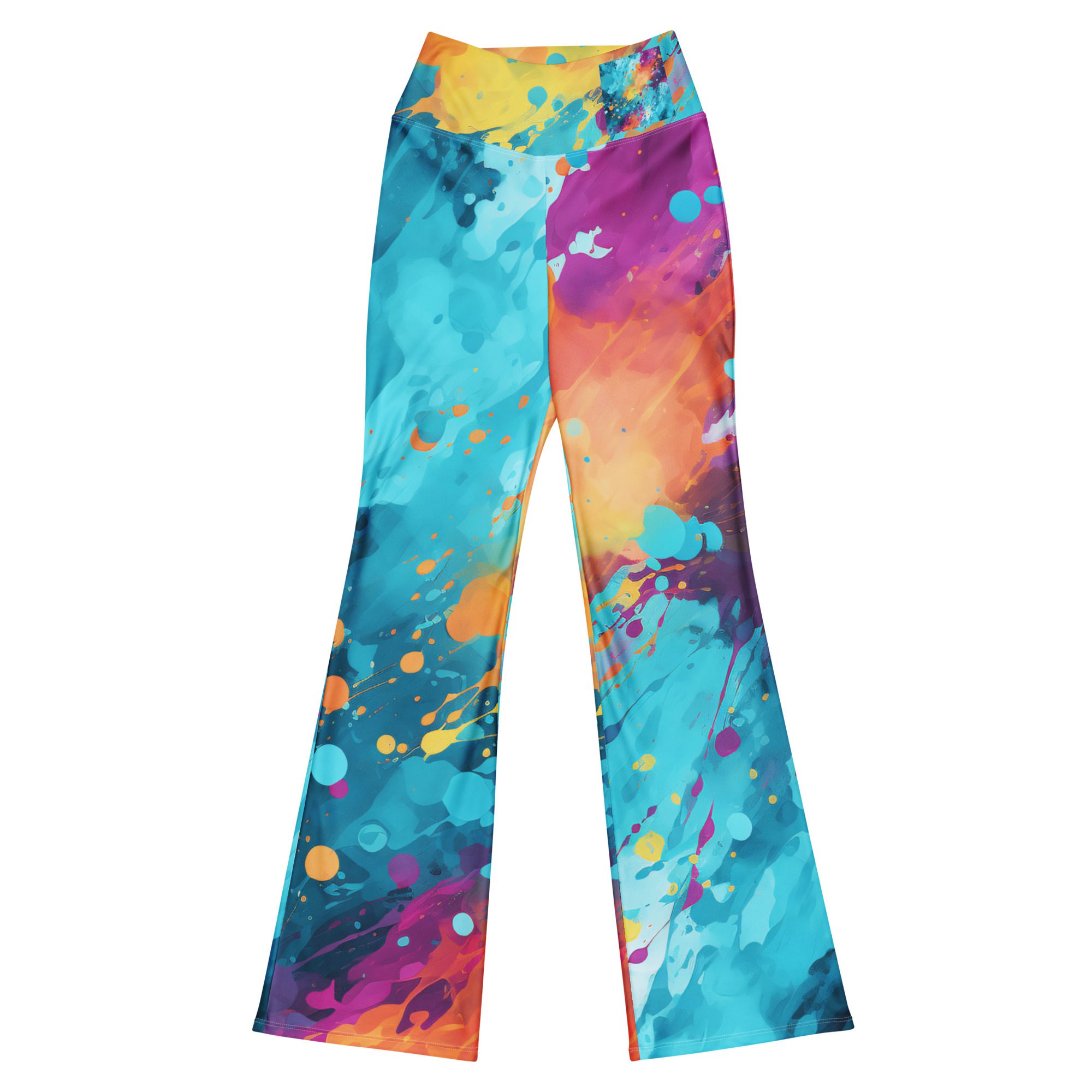 Elevate Your Style and Sustainability with Women's Flared Leggings in Carnival Beach Colors Elegant Orange Green Flare Leggings - Image 7