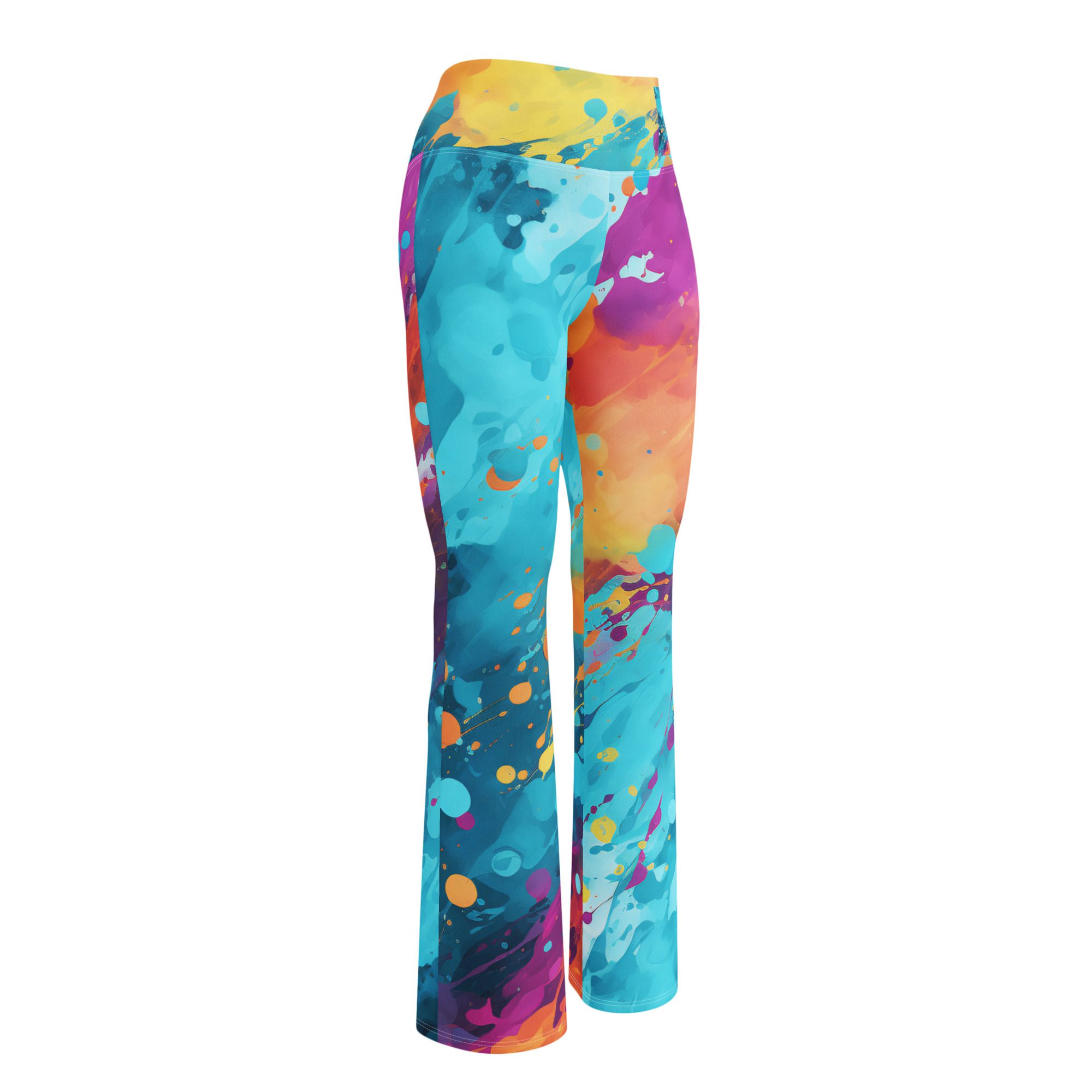 Elevate Your Style and Sustainability with Women's Flared Leggings in Carnival Beach Colors Elegant Orange Green Flare Leggings - Image 10