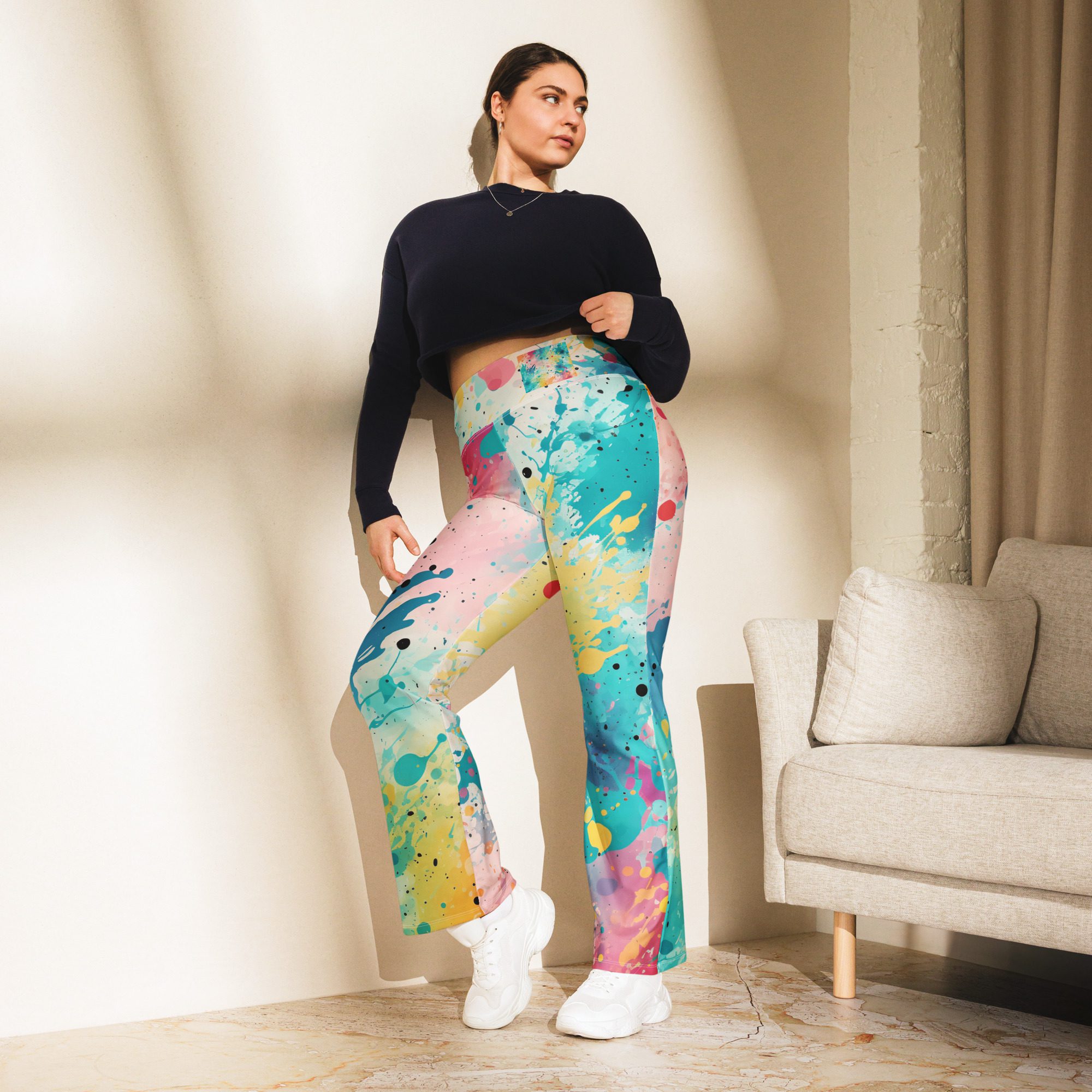 Look great! Feel great!Beauty Women's Flare leggings outfit ,unique and eye-catching Art Carnival Beach design - Image 3