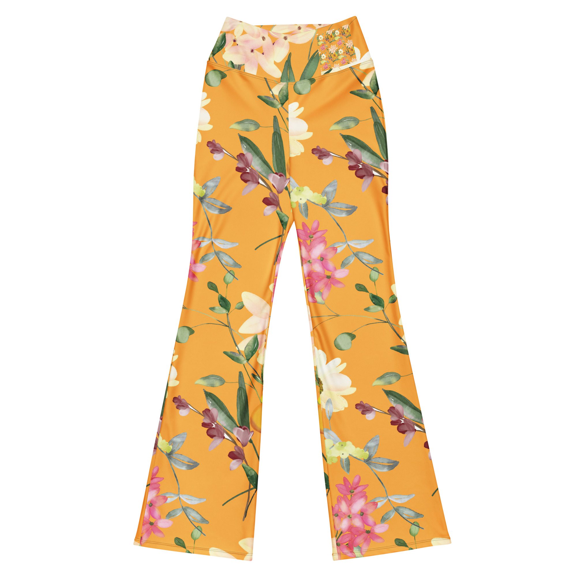 Eco-Friendly Flower Pink Flare Leggings Fitness Fashion Comfortable Clothing, - Image 11