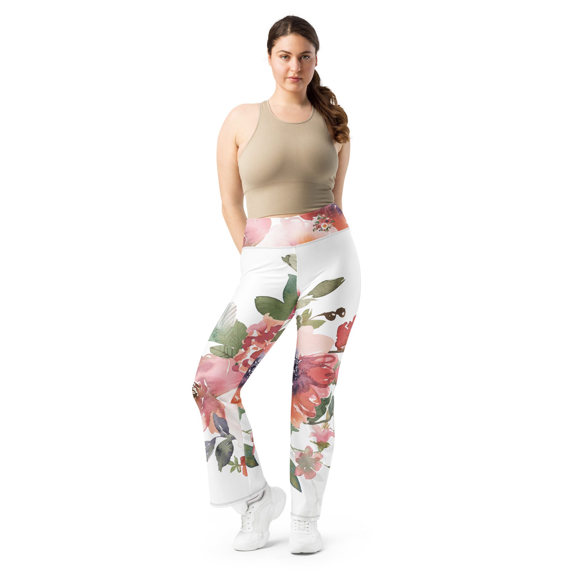 Eco-Chic Elegance Recycled Flare Leggings with a Floral Twist Pink Flower Power! - Image 4