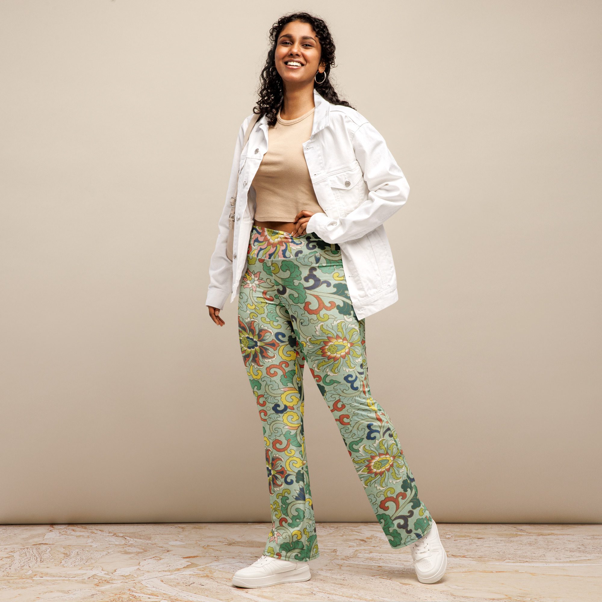 Stylish, Elegance and Eco-Friendly Chinese Patterned Flower Flared Leggings
