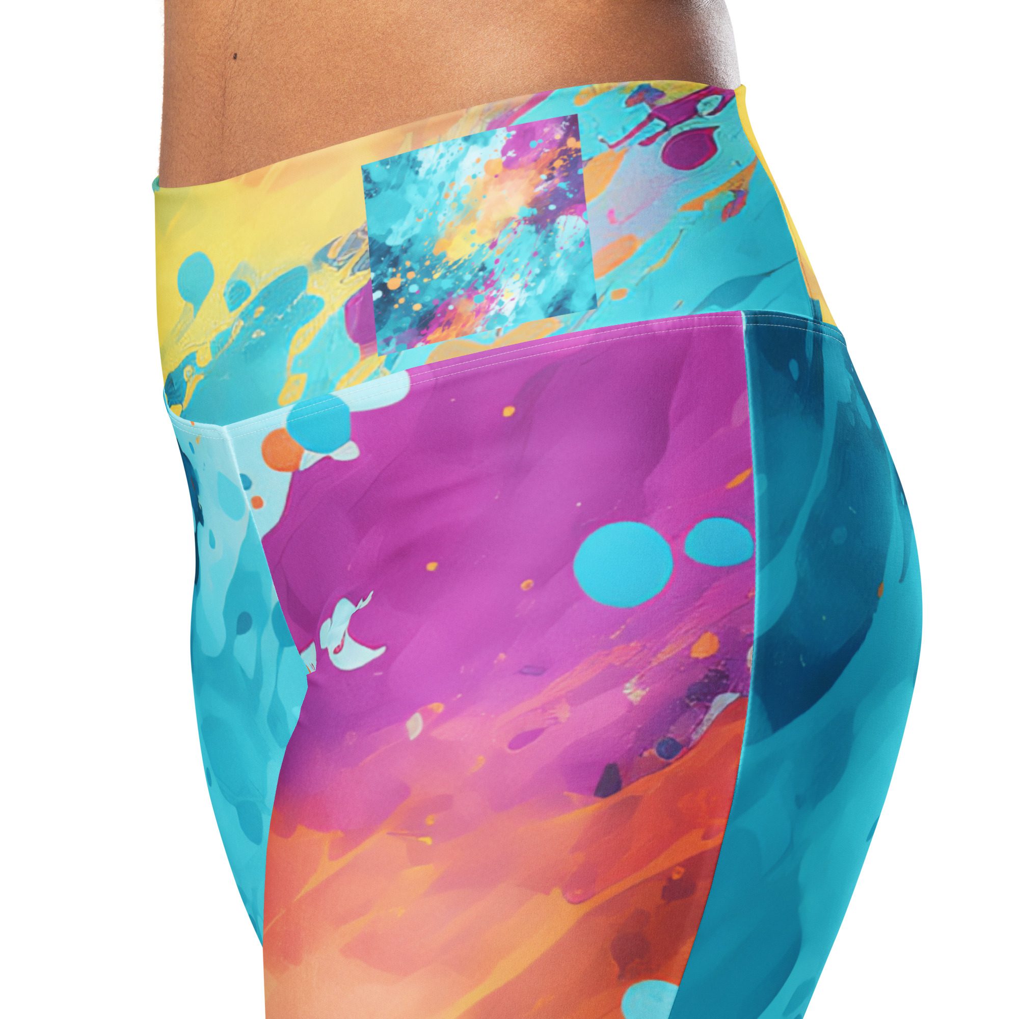 Elevate Your Style and Sustainability with Women's Flared Leggings in Carnival Beach Colors Elegant Orange Green Flare Leggings - Image 6