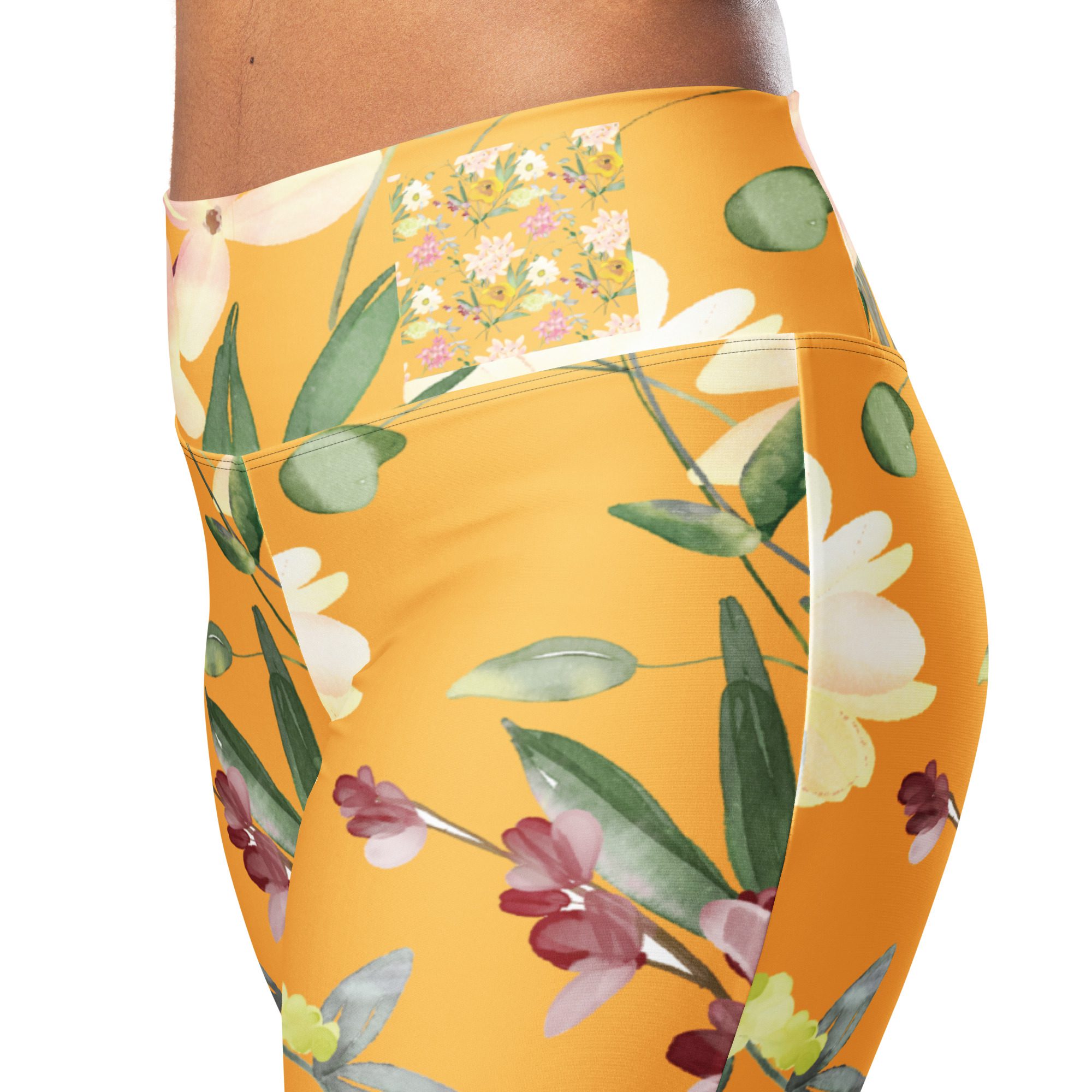Eco-Friendly Flower Pink Flare Leggings Fitness Fashion Comfortable Clothing, - Image 6