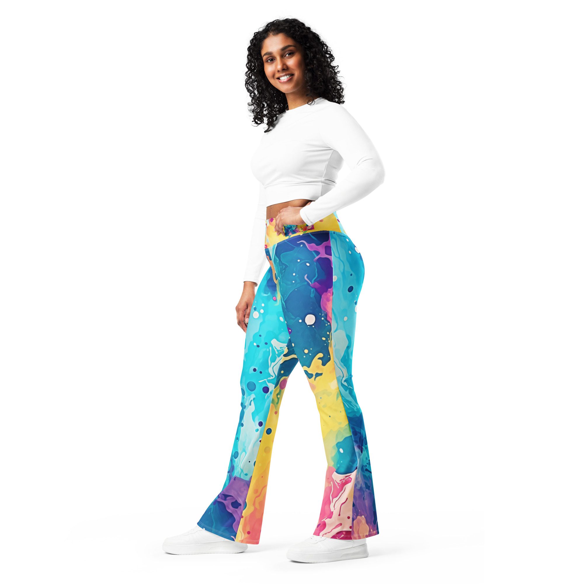 Eco-Friendly,Lift, Flares, and Style High-Waisted Flare Leggings, Enhance Your Figure with Carnival Beach Colors - Image 3