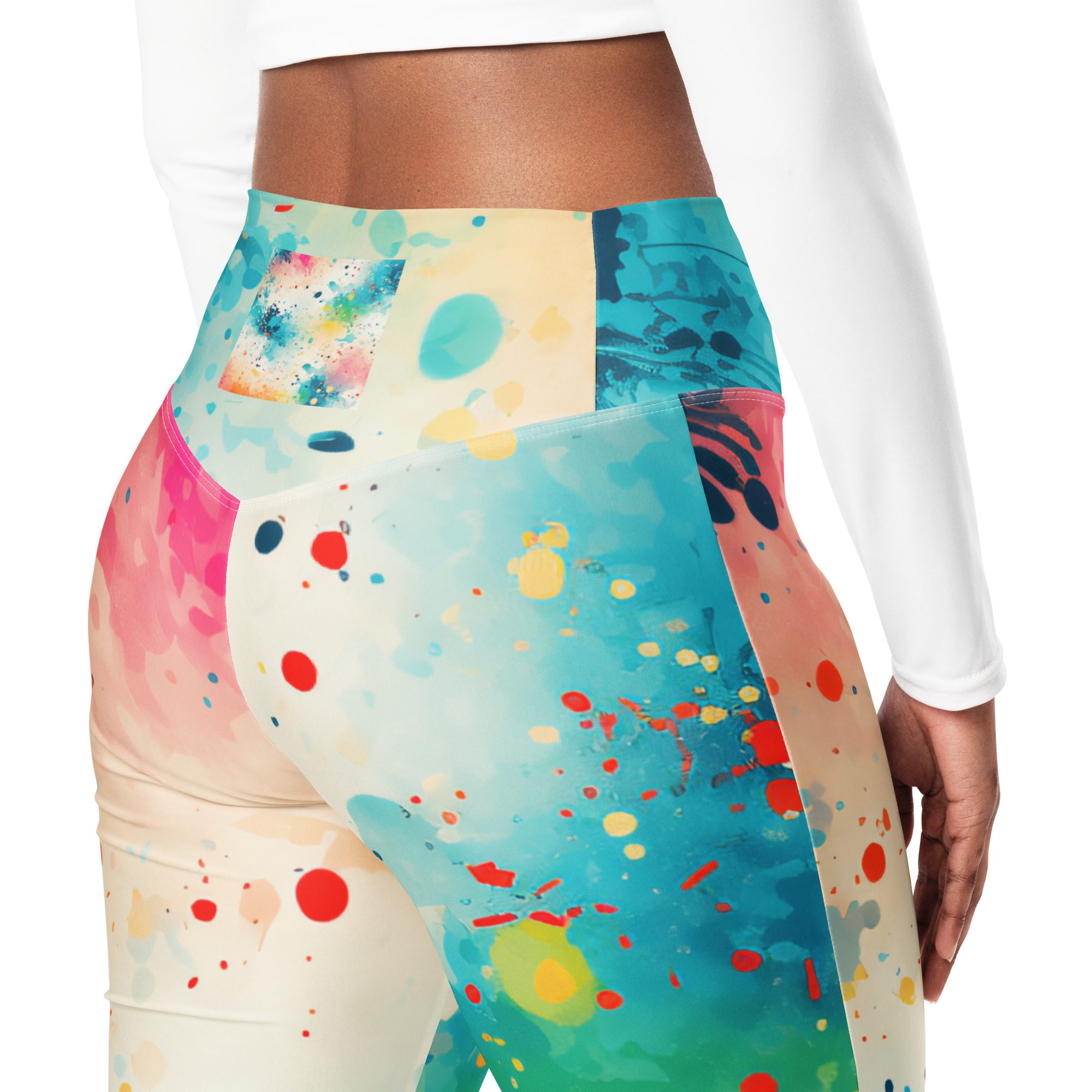 Eco-Friendly Flare Leggings for Girls – Beautiful Carnival Beach Colors Green light pink Flare Leggings - Image 4