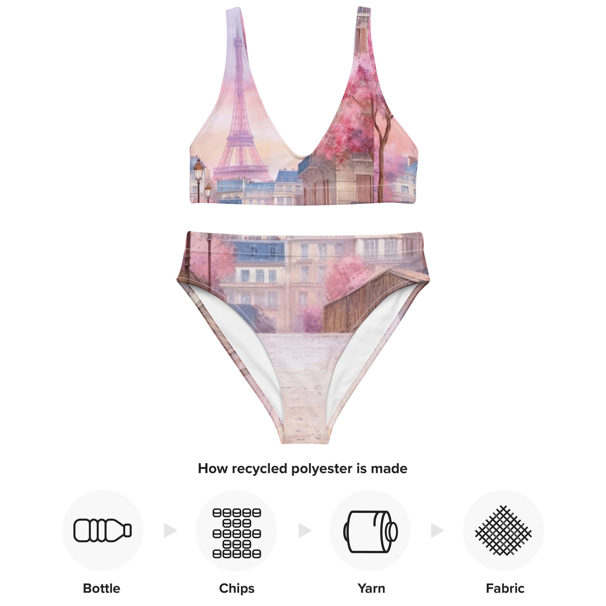 Fall in Love with Paris Eco-Friendly High-Waisted Bikini in Pink Eiffel Tower Print A Journey Through Comfort and Elegance - Image 10