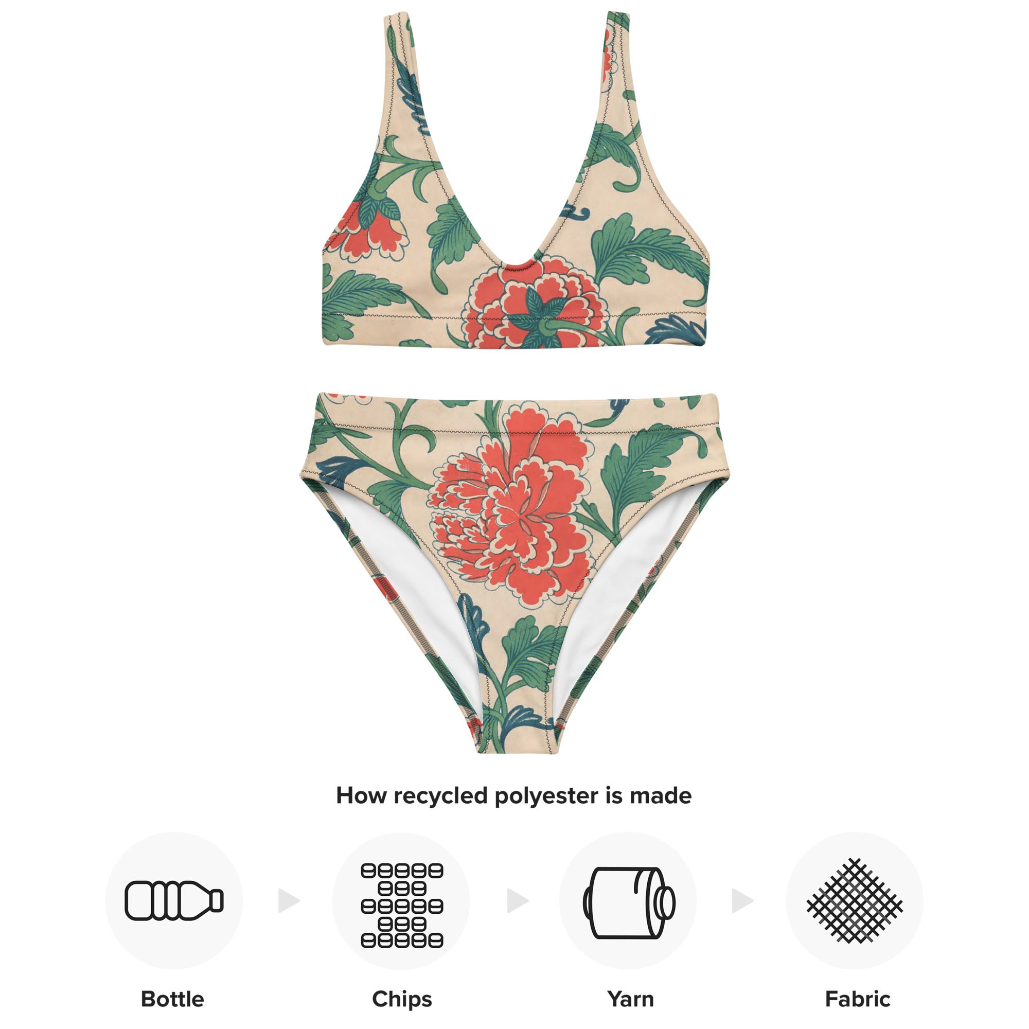 The Artful Recycled High-Waisted Bikini with Elegant Beautiful Chinese Flower Patterns - Image 9