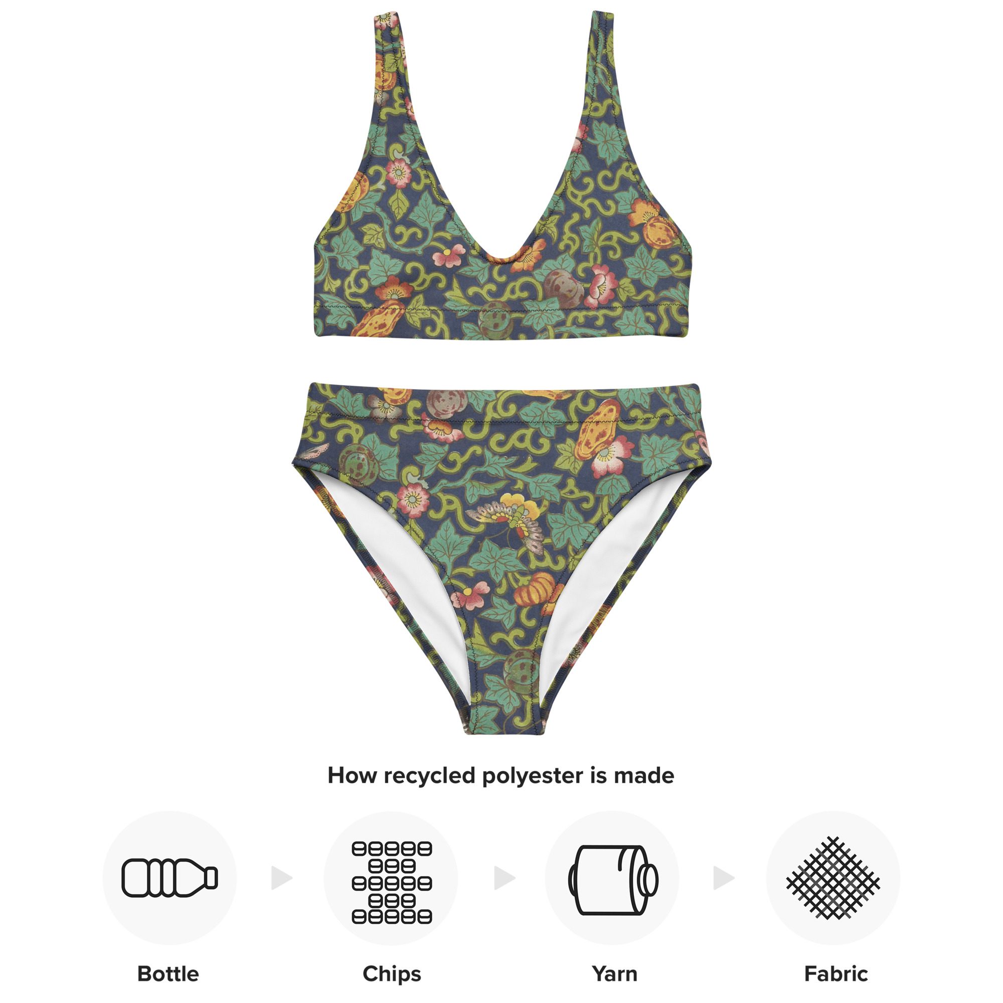 Glamour Eco-Friendly High-Waisted Bikini with Mysterious Stunning Chinese Flower and Butterfly Designs - Image 6