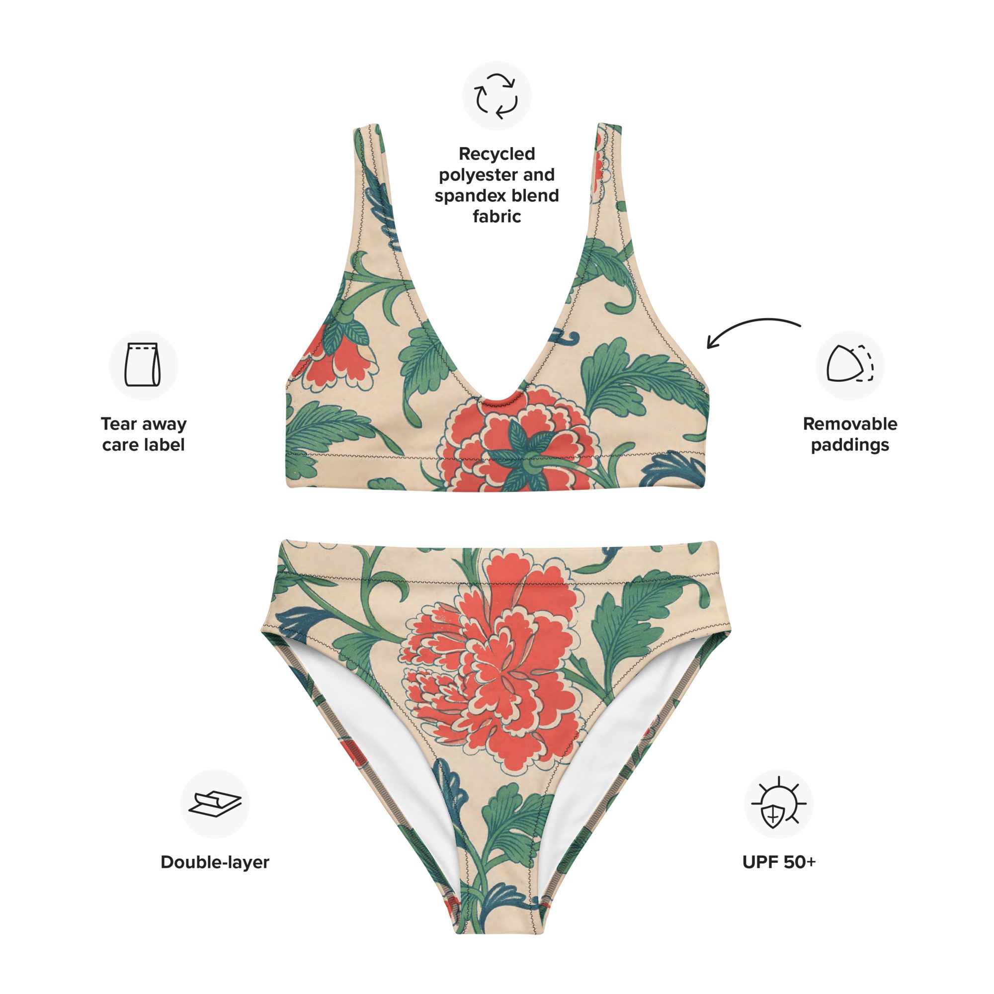 The Artful Recycled High-Waisted Bikini with Elegant Beautiful Chinese Flower Patterns - Image 8