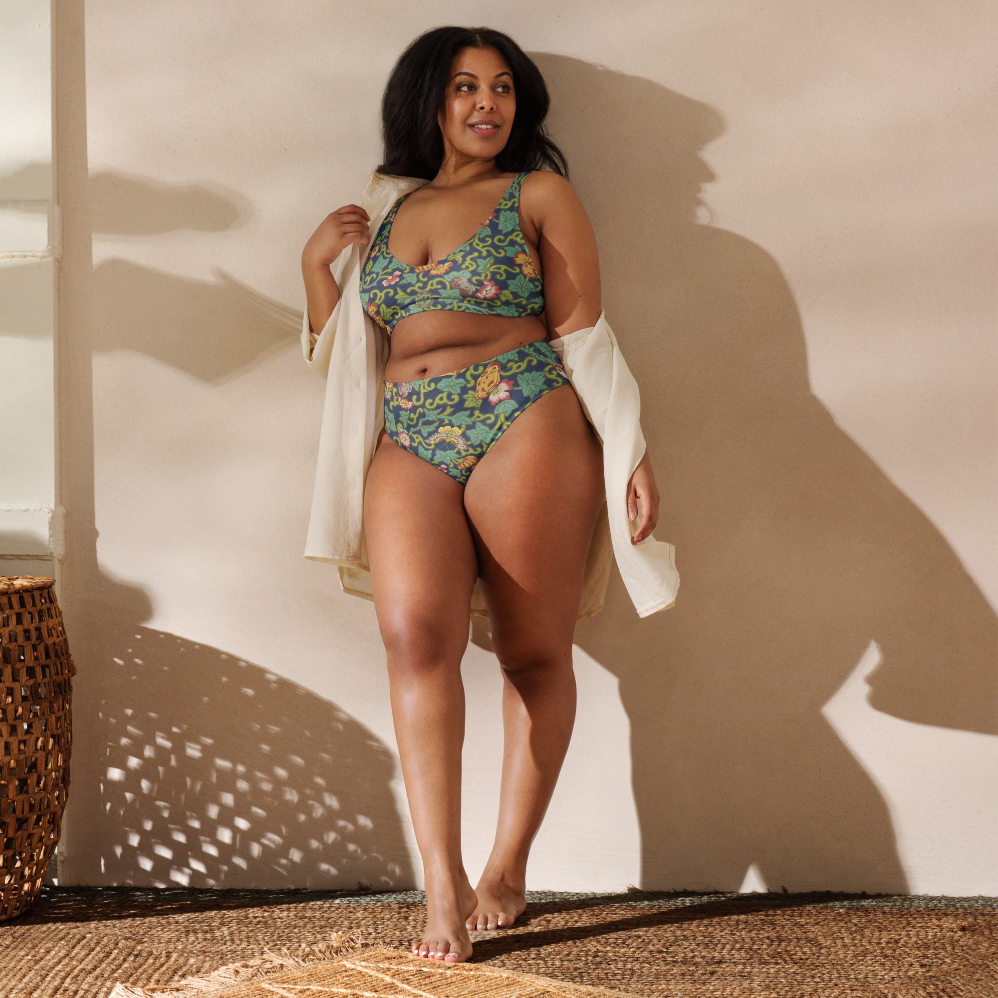 Glamour Eco-Friendly High-Waisted Bikini with Mysterious Stunning Chinese Flower and Butterfly Designs - Image 3