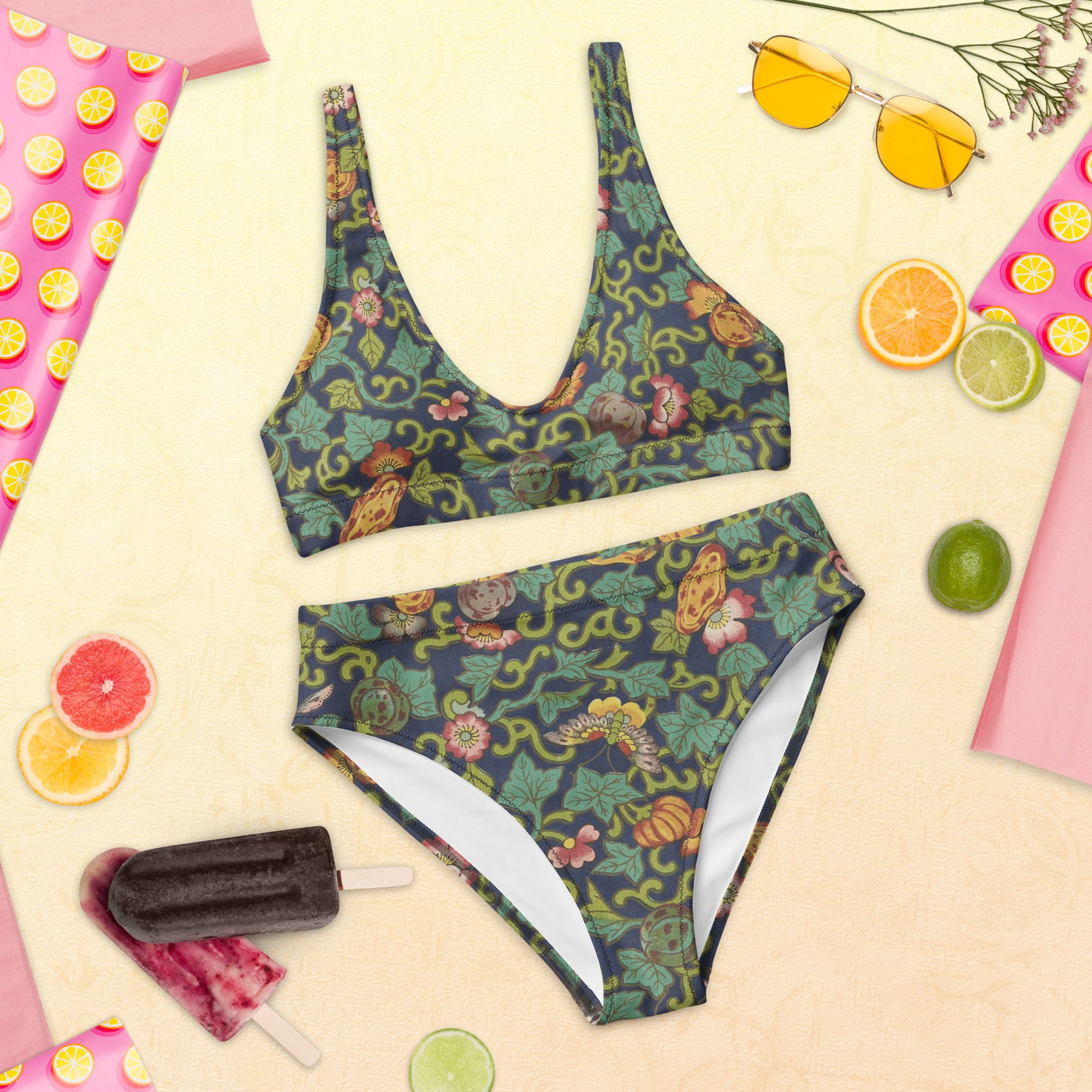 Glamour Eco-Friendly High-Waisted Bikini with Mysterious Stunning Chinese Flower and Butterfly Designs - Image 5