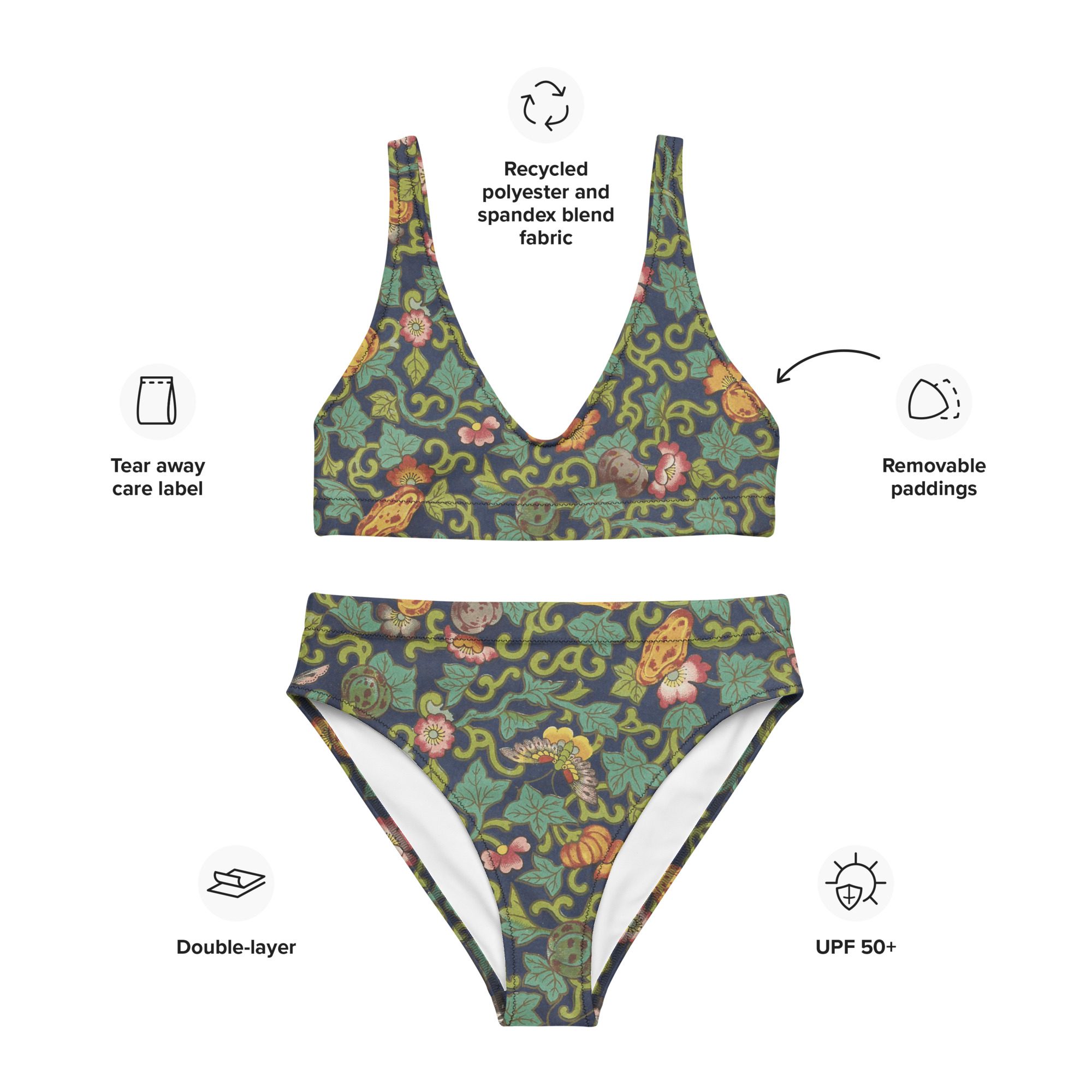 Glamour Eco-Friendly High-Waisted Bikini with Mysterious Stunning Chinese Flower and Butterfly Designs - Image 7