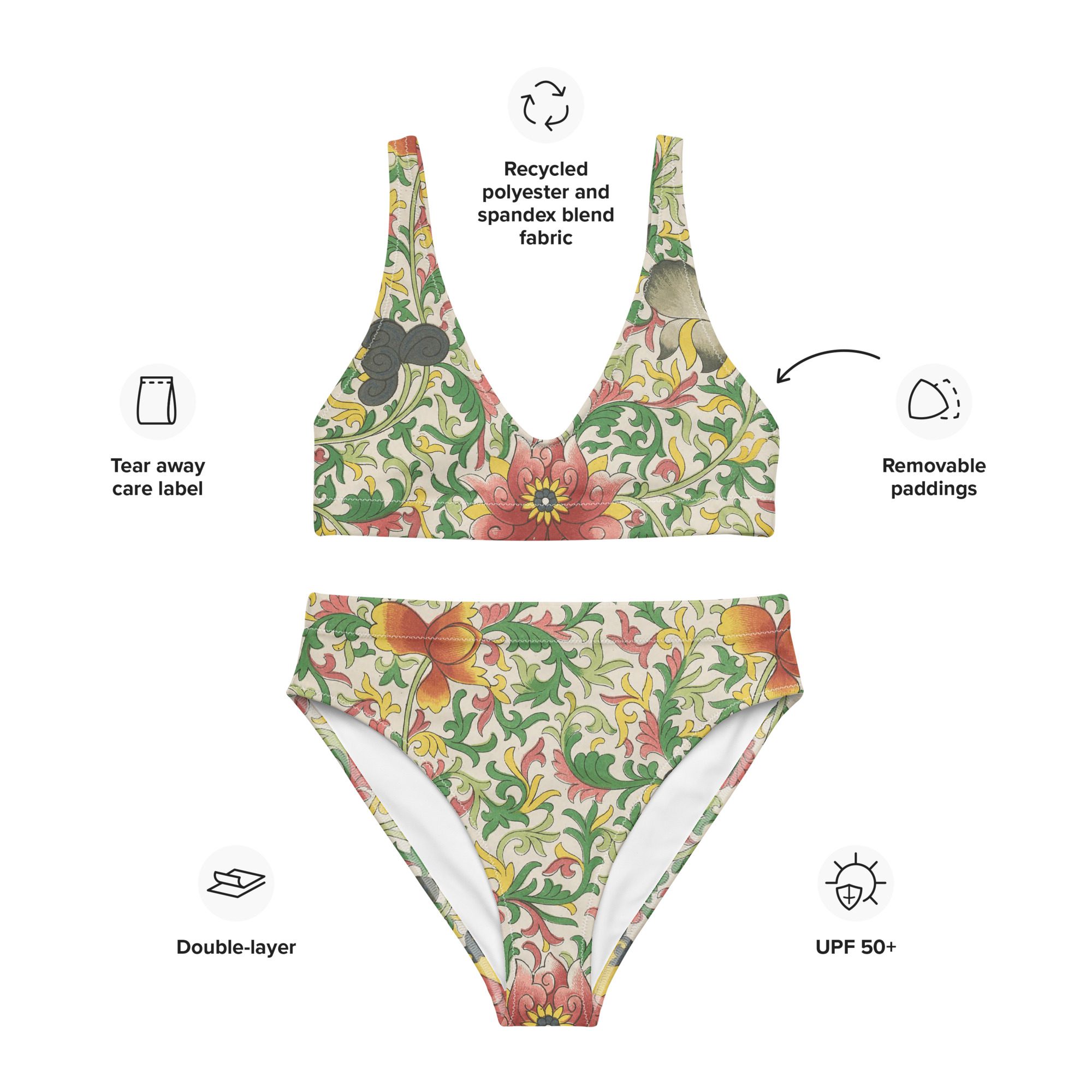 Recycled Artful High-Waisted Bikini with Azalea Blooms in Beauty Elegance Mystery and Glamour Redefined - Image 3