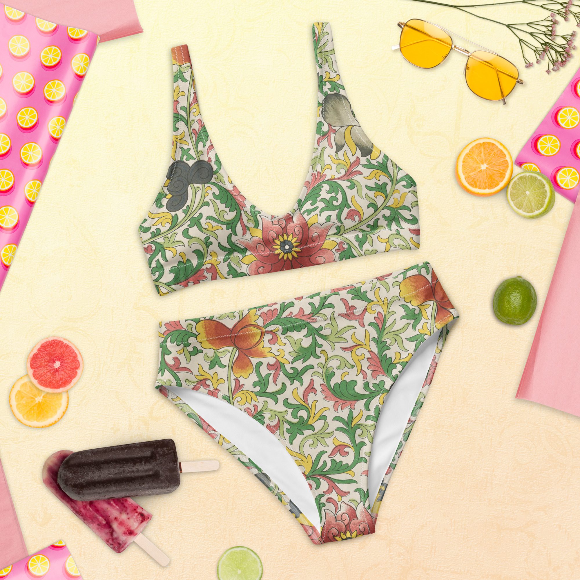 Recycled Artful High-Waisted Bikini with Azalea Blooms in Beauty Elegance Mystery and Glamour Redefined - Image 6