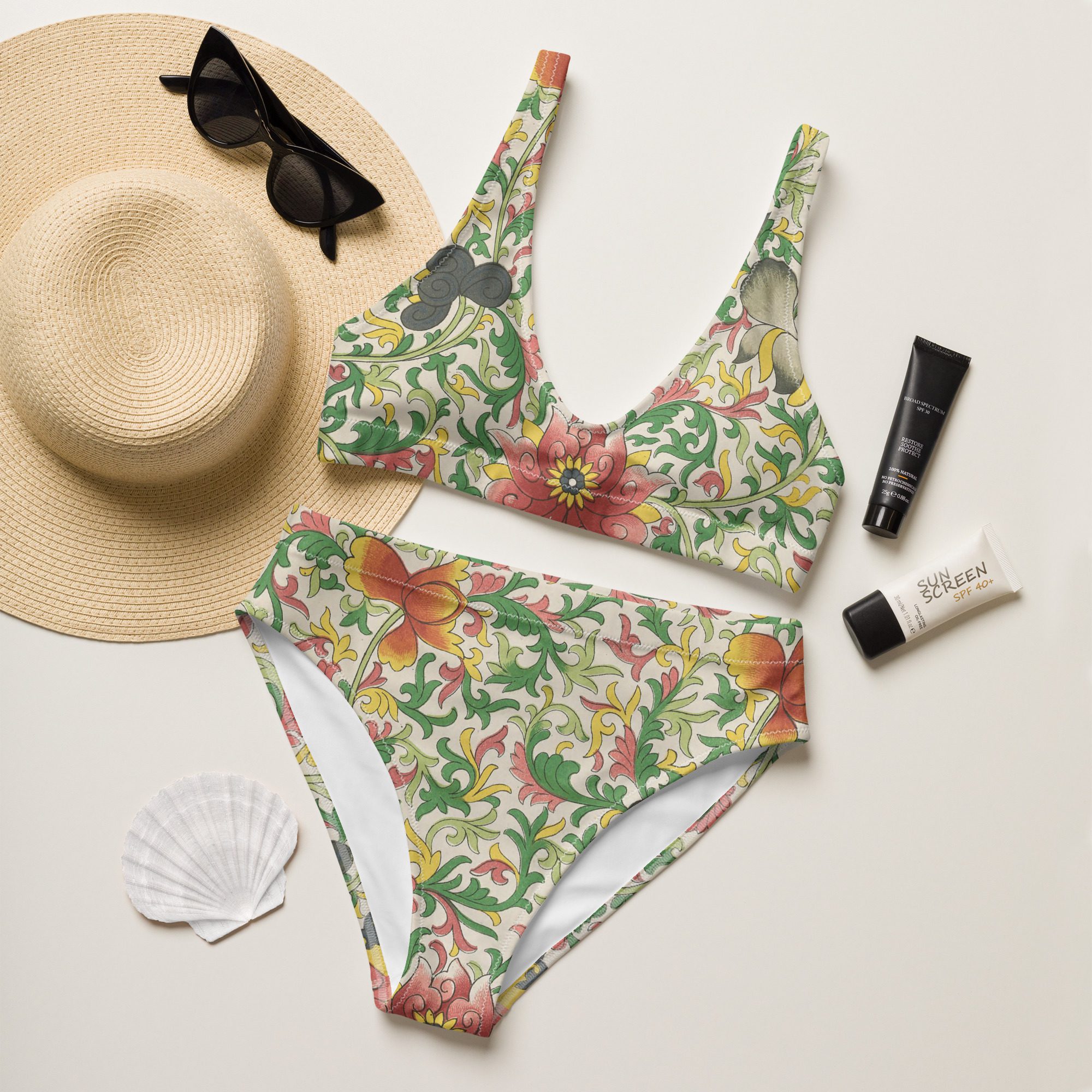 Recycled Artful High-Waisted Bikini with Azalea Blooms in Beauty Elegance Mystery and Glamour Redefined - Image 7
