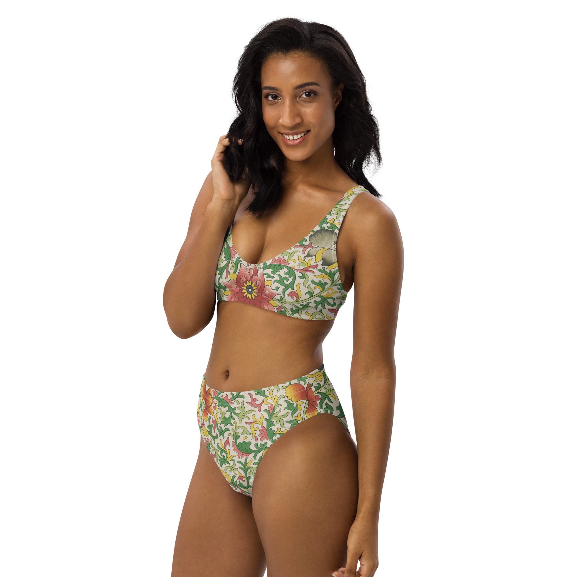 Recycled Artful High-Waisted Bikini with Azalea Blooms in Beauty Elegance Mystery and Glamour Redefined - Image 5