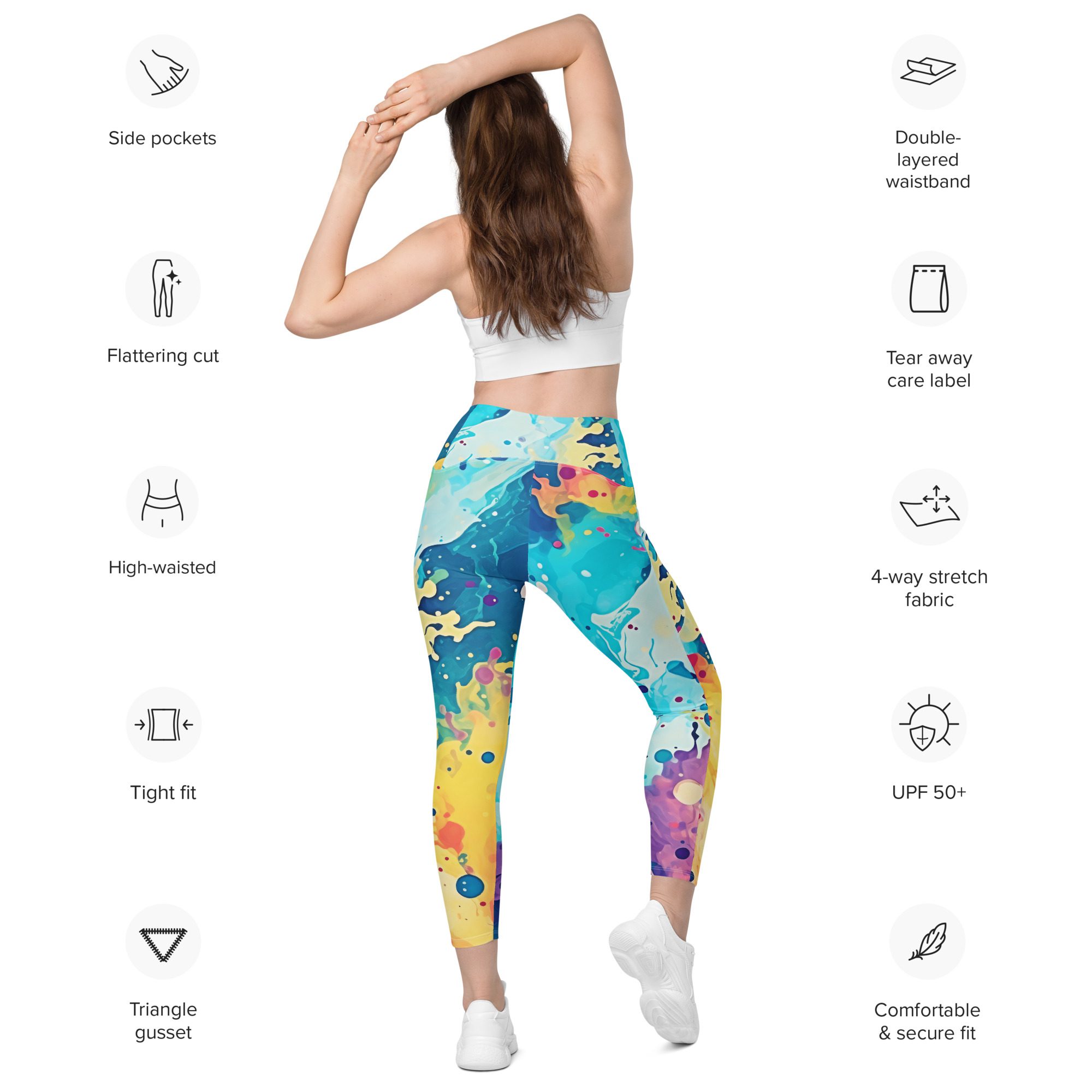 Feel Great, Look Great, and Do Good ,High-Waisted Leggings with pockets for the Eco-Conscious Women, beautiful Carnival Beach Colors - Image 15