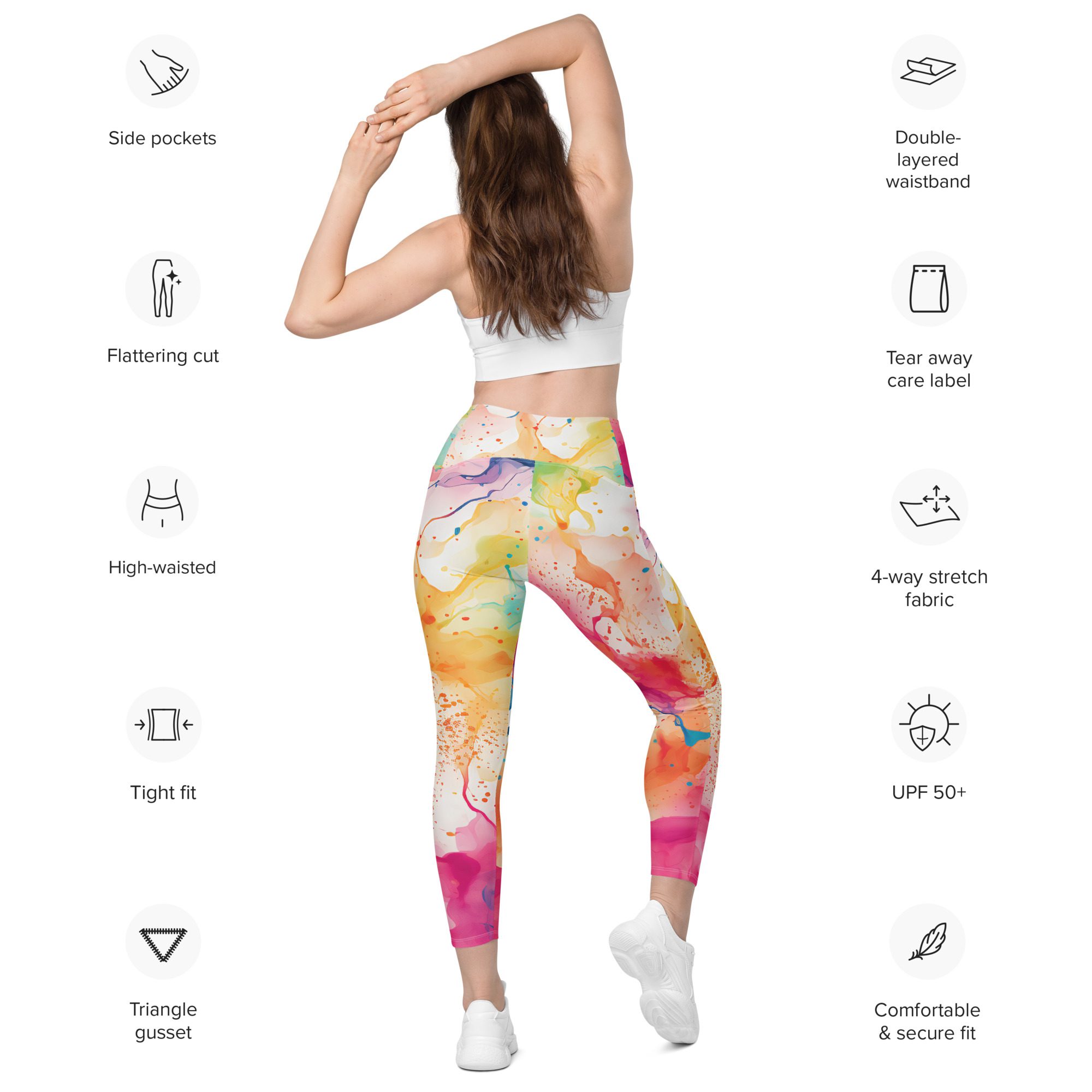 O Flare brand Leggings with pockets,Carnival Beach Color,not Flared Leggings - Image 12