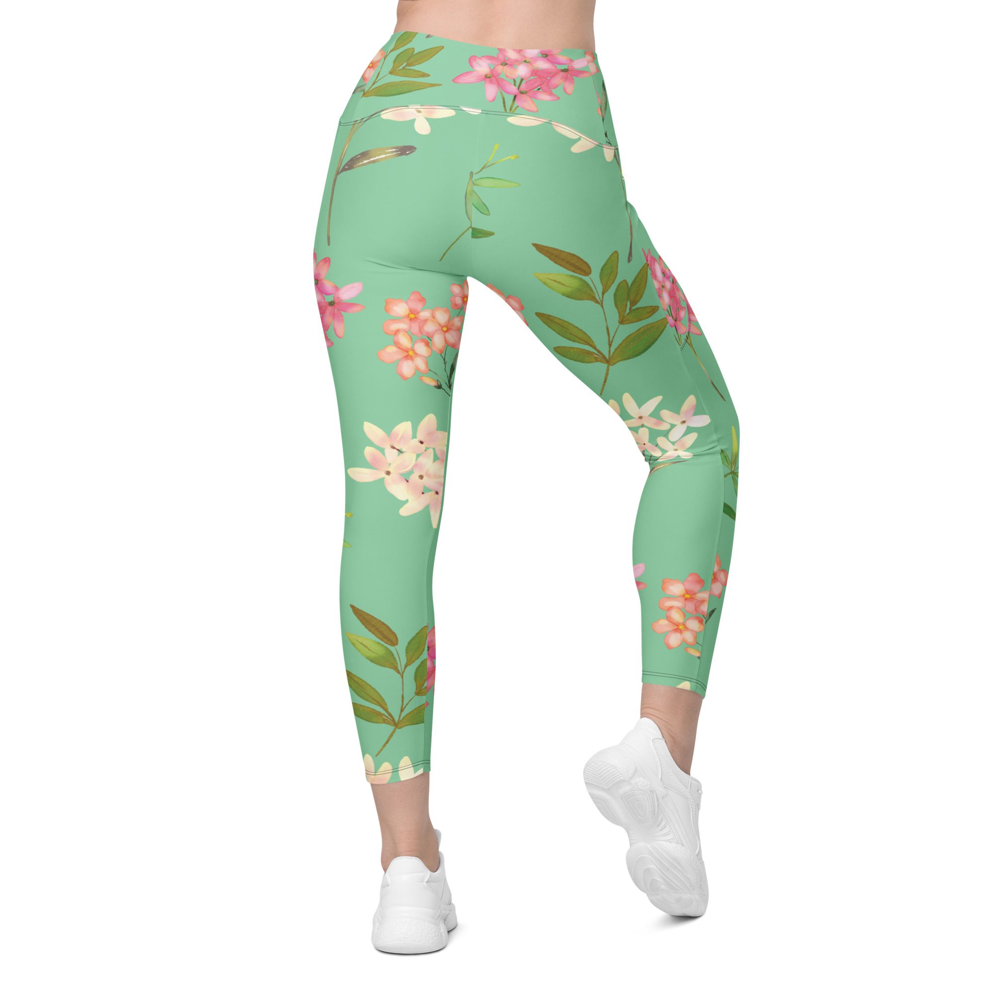 Eco-Friendly High-Waisted Pocket Leggings with Beautiful Flower Design,not flared leggings - Image 5