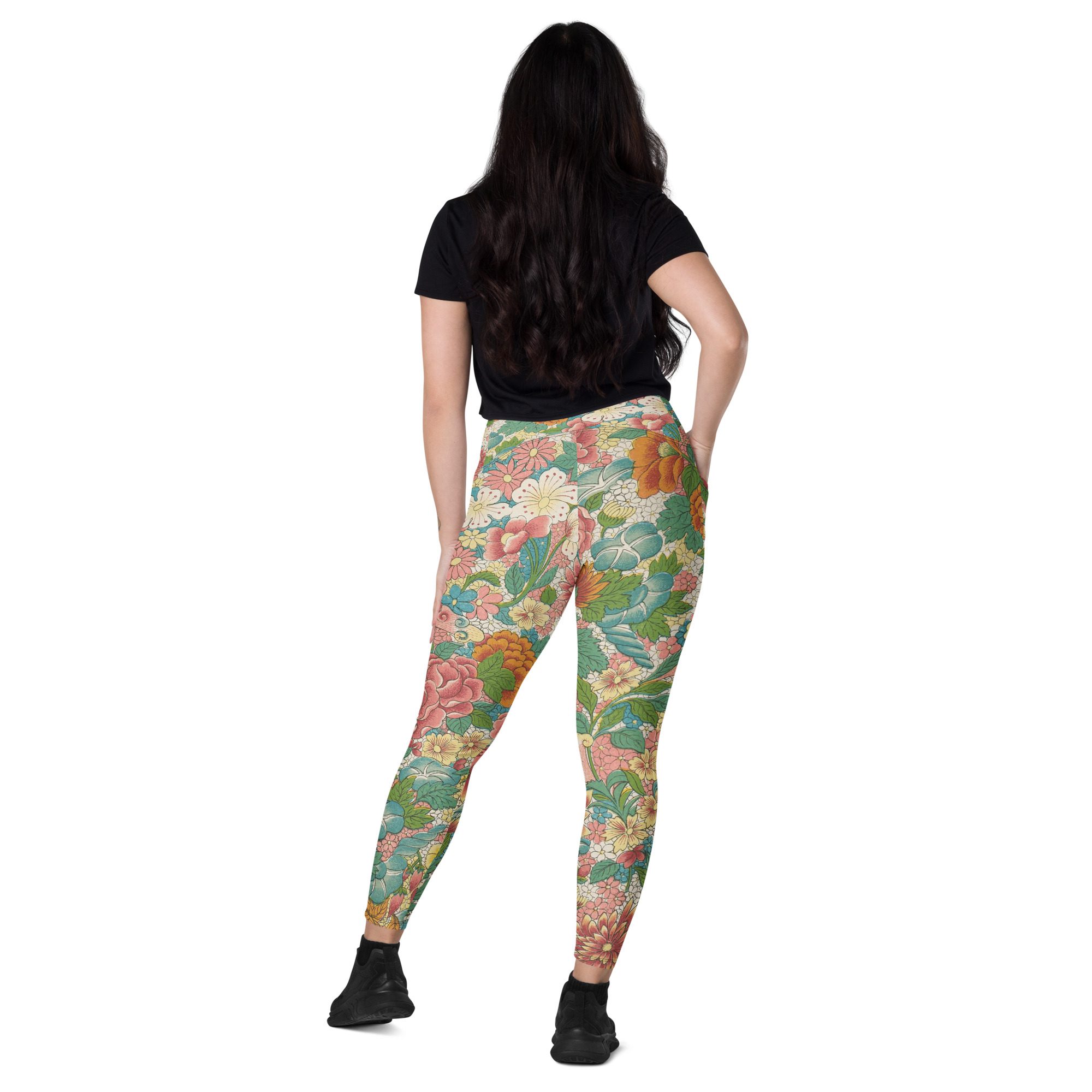 Elegance and Prosperity with Luxury Flower Mudan Recycled Pocket Leggings - A Perfect Blend of Style, Comfort, and Sustainability - Image 9