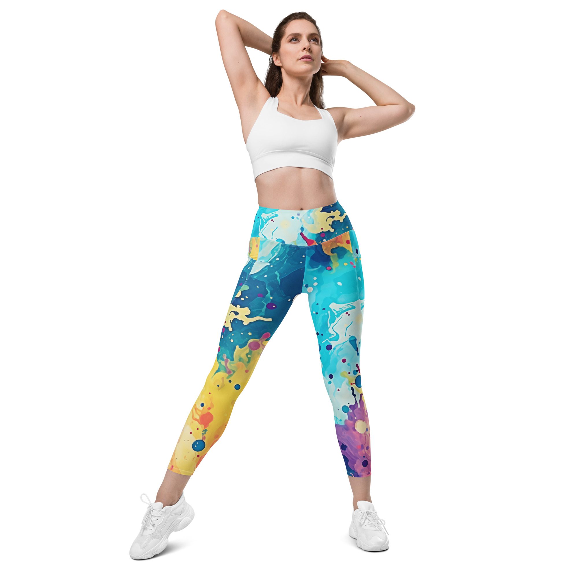 Feel Great, Look Great, and Do Good ,High-Waisted Leggings with pockets for the Eco-Conscious Women, beautiful Carnival Beach Colors - Image 11