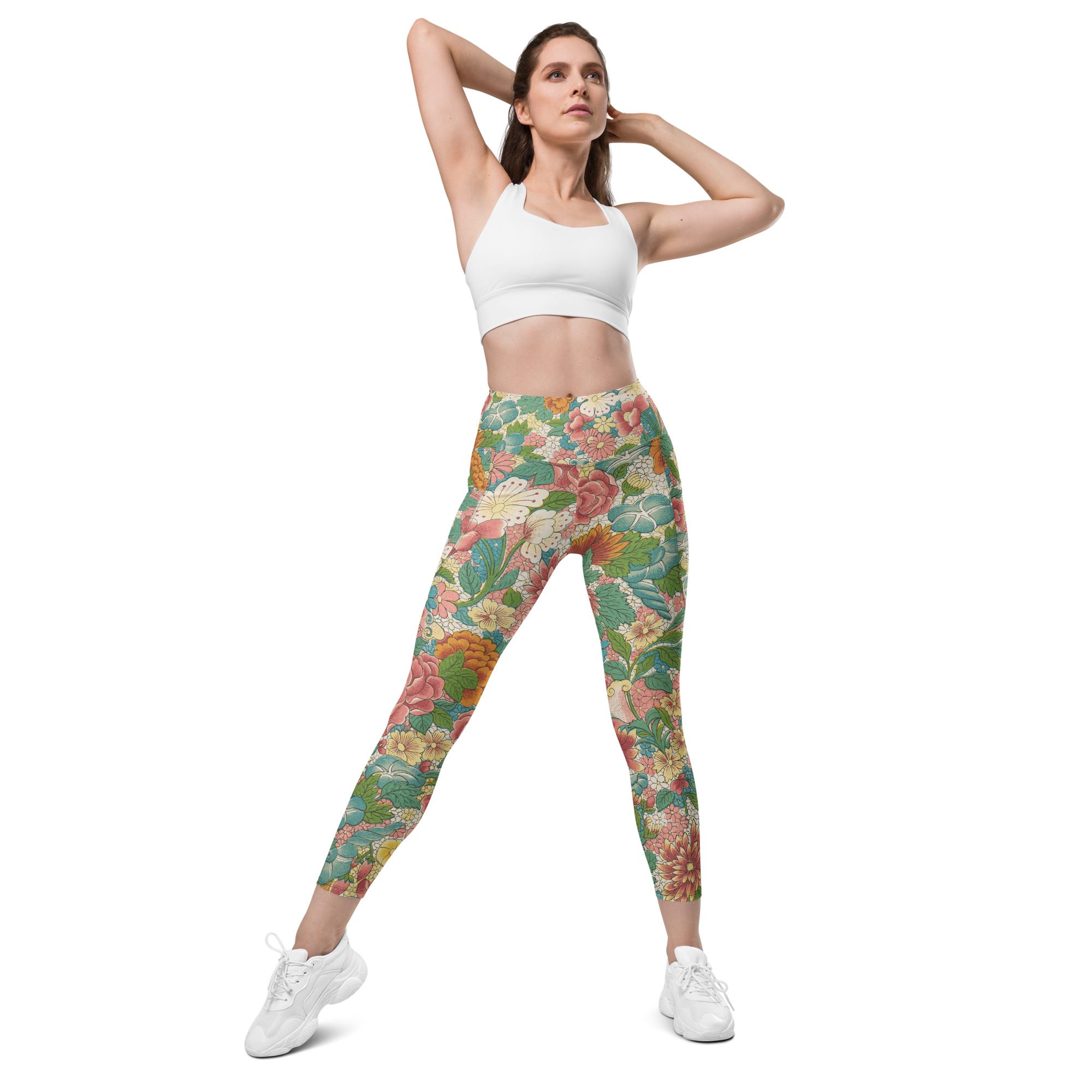 Elegance and Prosperity with Luxury Flower Mudan Recycled Pocket Leggings - A Perfect Blend of Style, Comfort, and Sustainability - Image 4