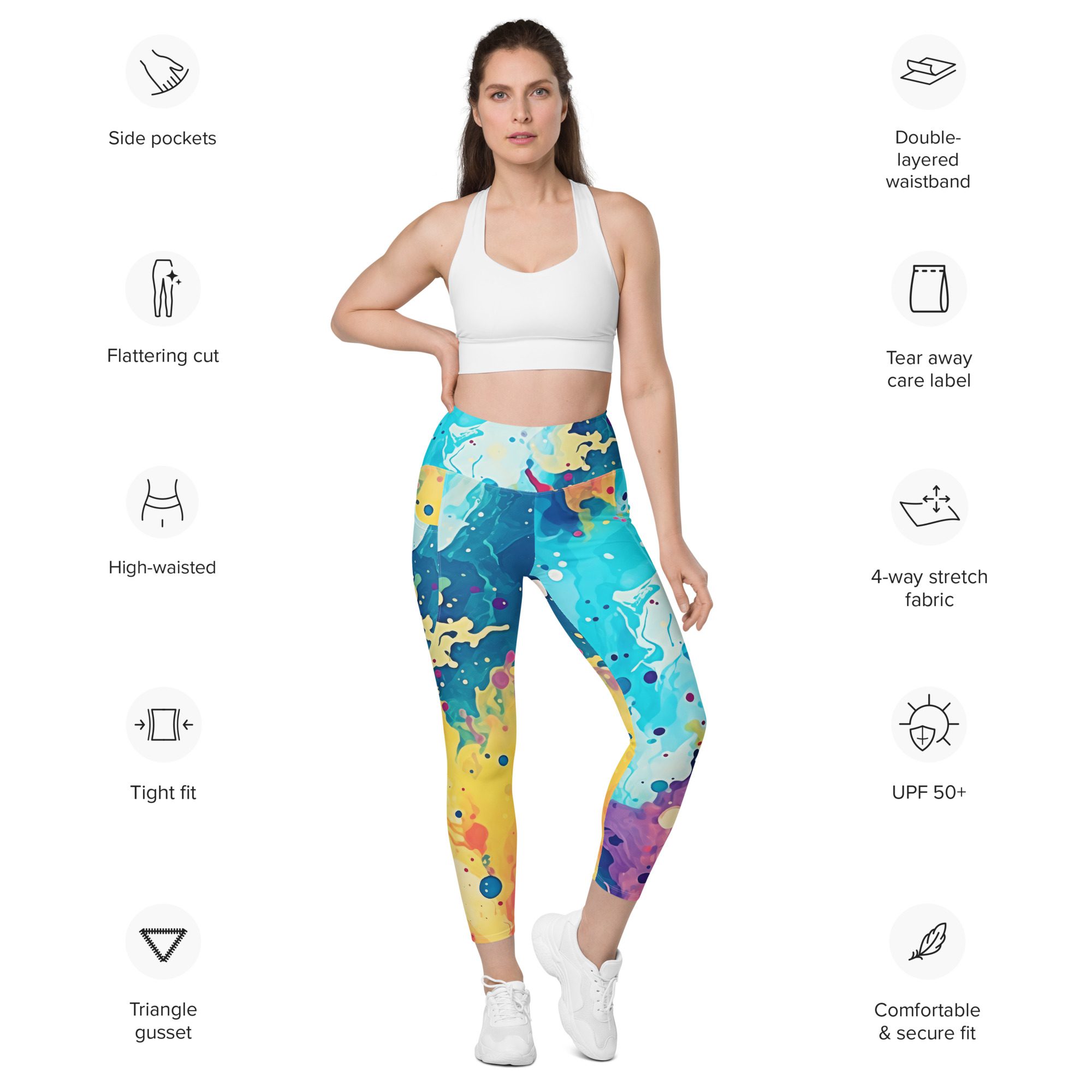 Feel Great, Look Great, and Do Good ,High-Waisted Leggings with pockets for the Eco-Conscious Women, beautiful Carnival Beach Colors - Image 14
