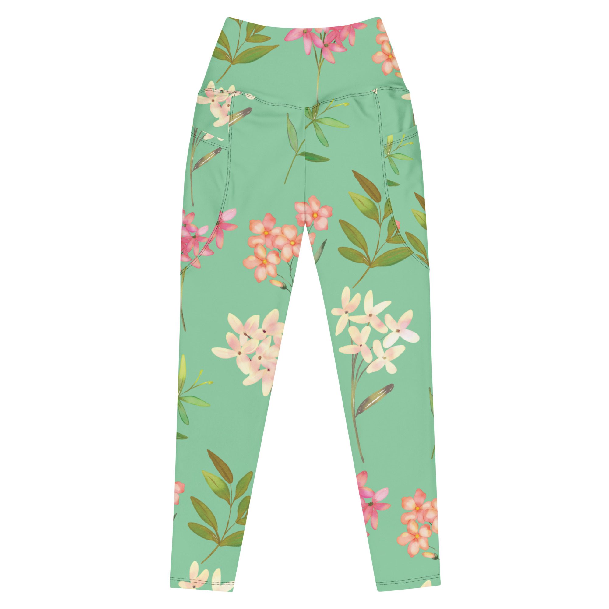 Eco-Friendly High-Waisted Pocket Leggings with Beautiful Flower Design,not flared leggings - Image 9