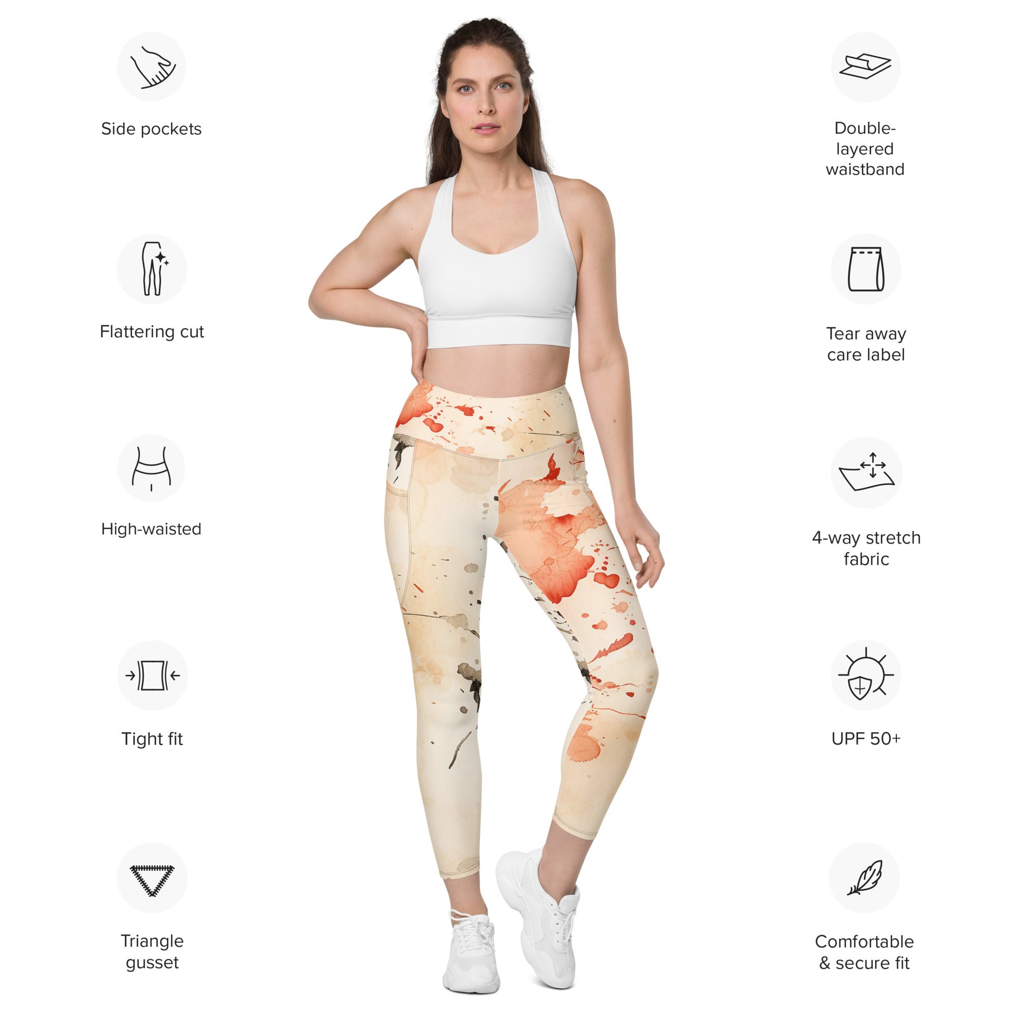 Vibrant Ink Orange Recycled Leggings with pockets Elevate Your Style and Sustainability - Image 3