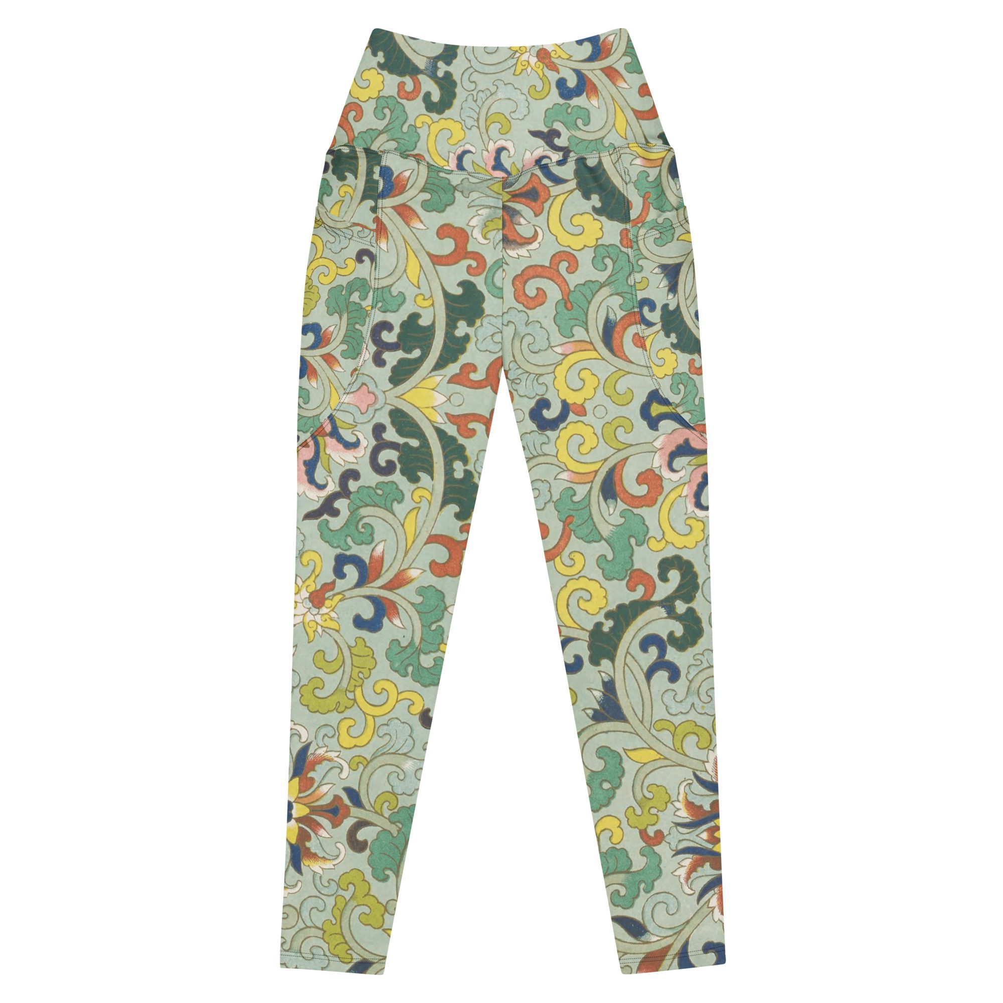 Leggings with pockets Discover Artful Elegance Recycled Flower Pattern Leggings with Practical Pockets