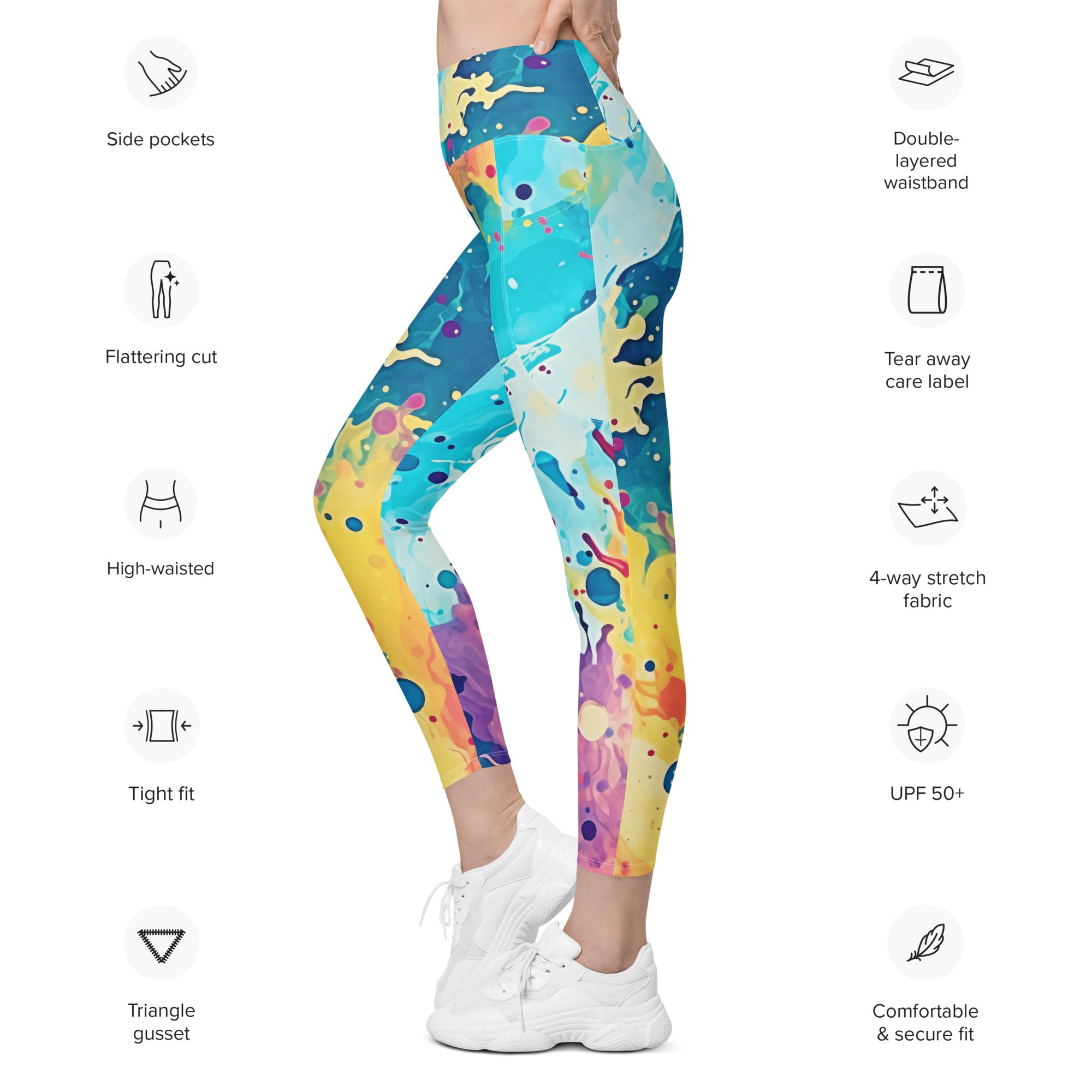Feel Great, Look Great, and Do Good ,High-Waisted Leggings with pockets for the Eco-Conscious Women, beautiful Carnival Beach Colors - Image 7